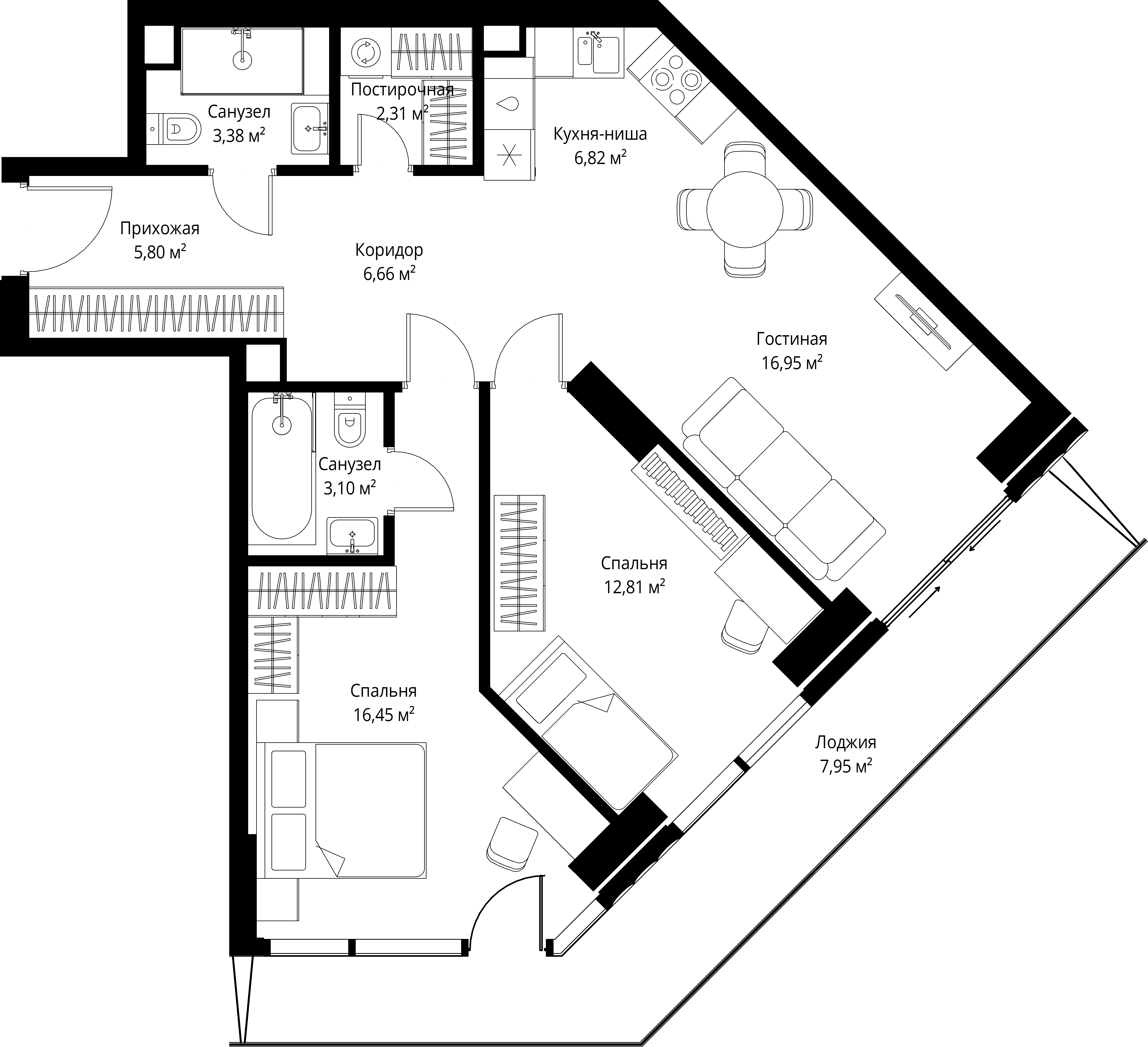 2-комнатная, 82,23 м² — 44 055 955 ₽