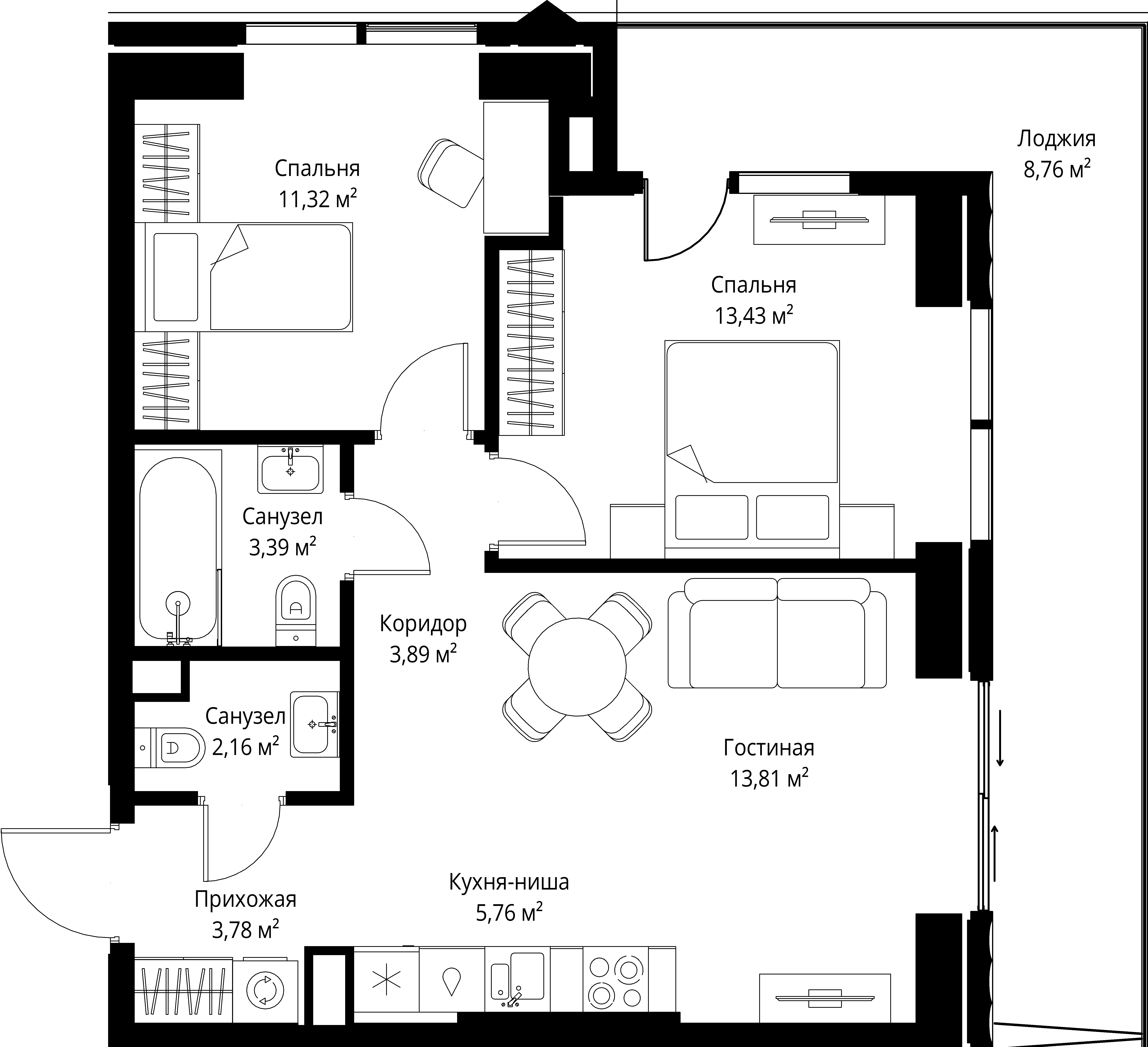 2-комнатная, 66,3 м² — 38 157 108 ₽