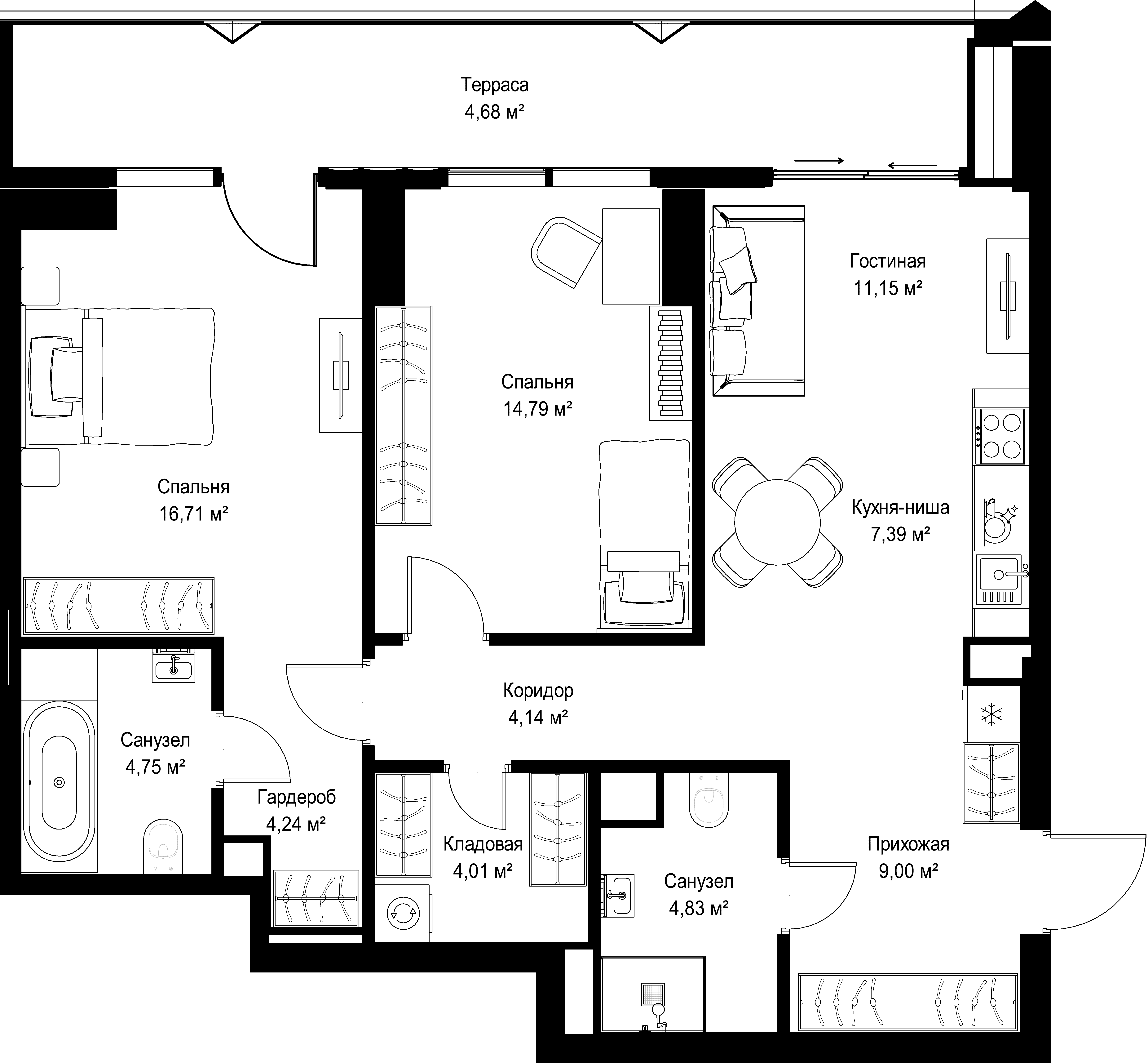 2-комнатная, 85,69 м² — 51 911 002 ₽