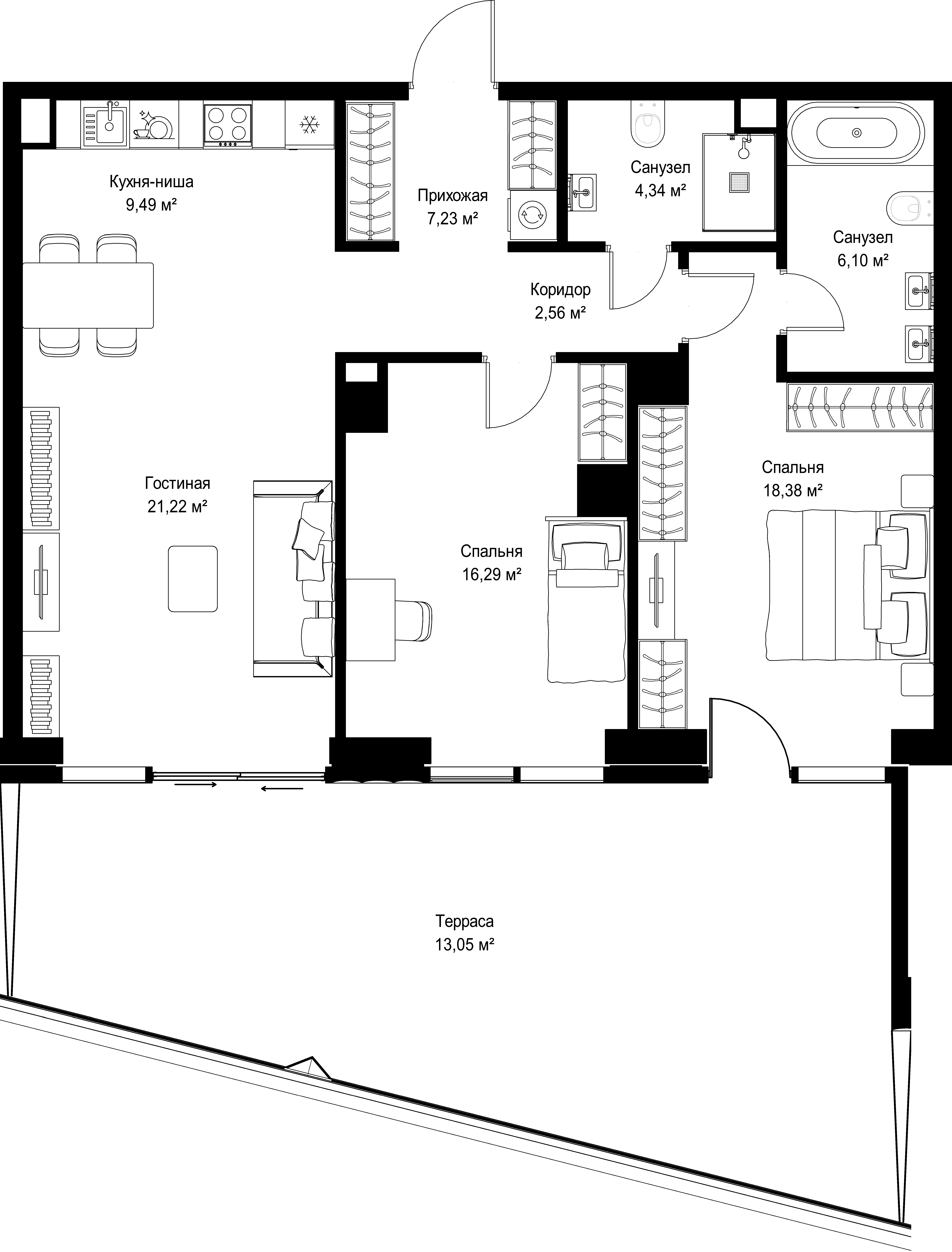 2-комнатная, 98,66 м² — 82 963 194 ₽