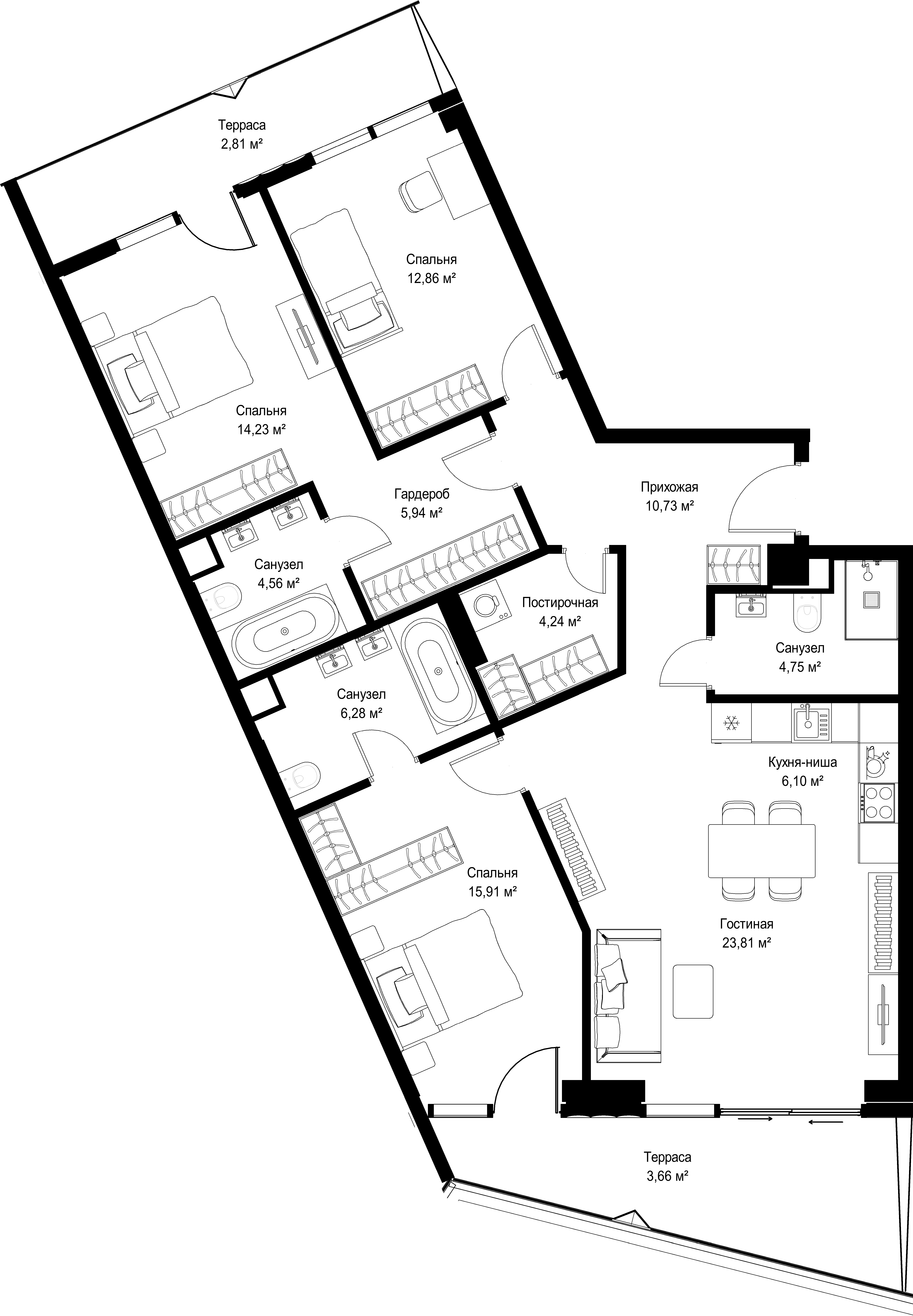3-комнатная, 115,88 м² — 84 534 460 ₽