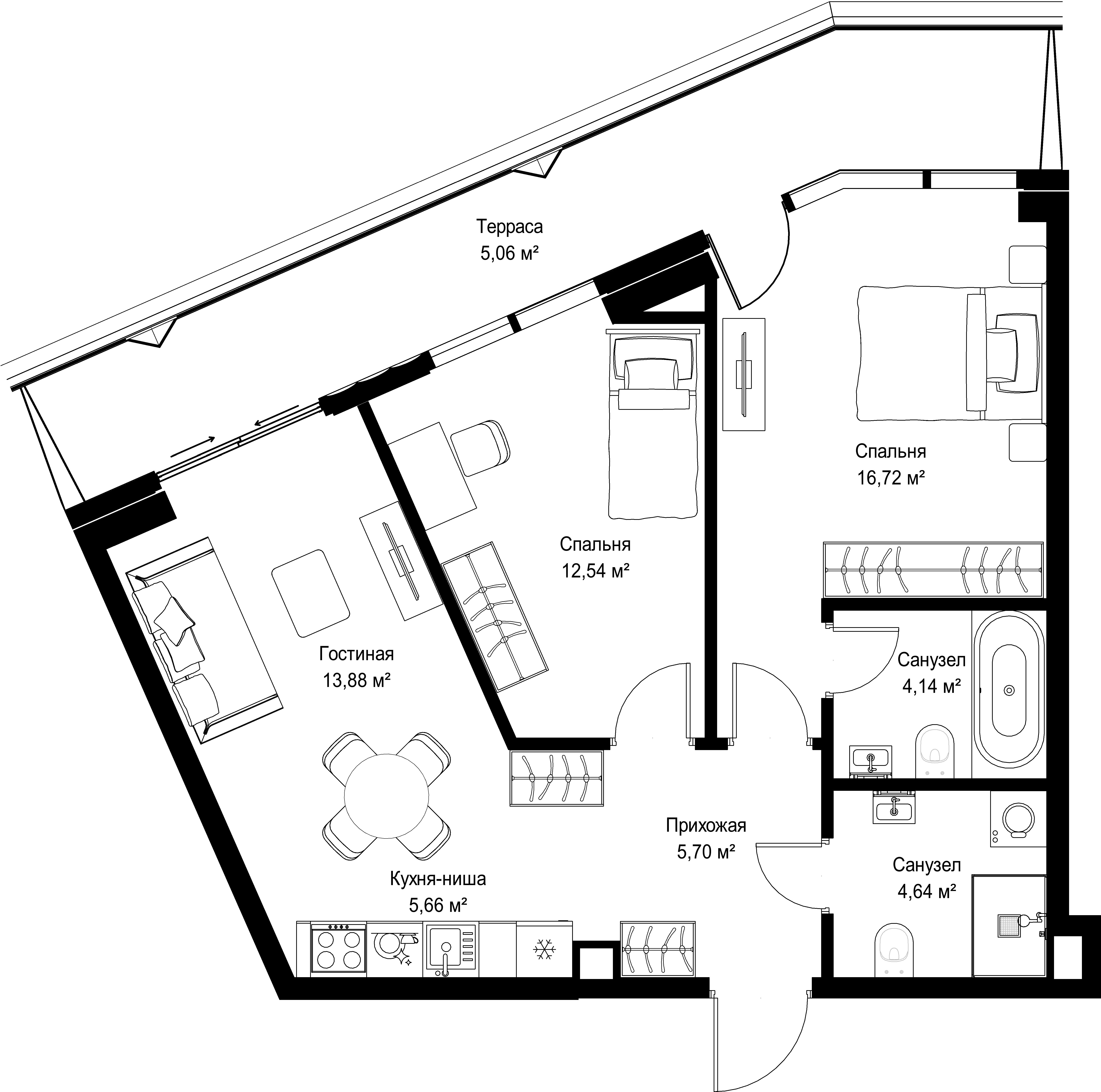 2-комнатная, 68,34 м² — 48 507 732 ₽
