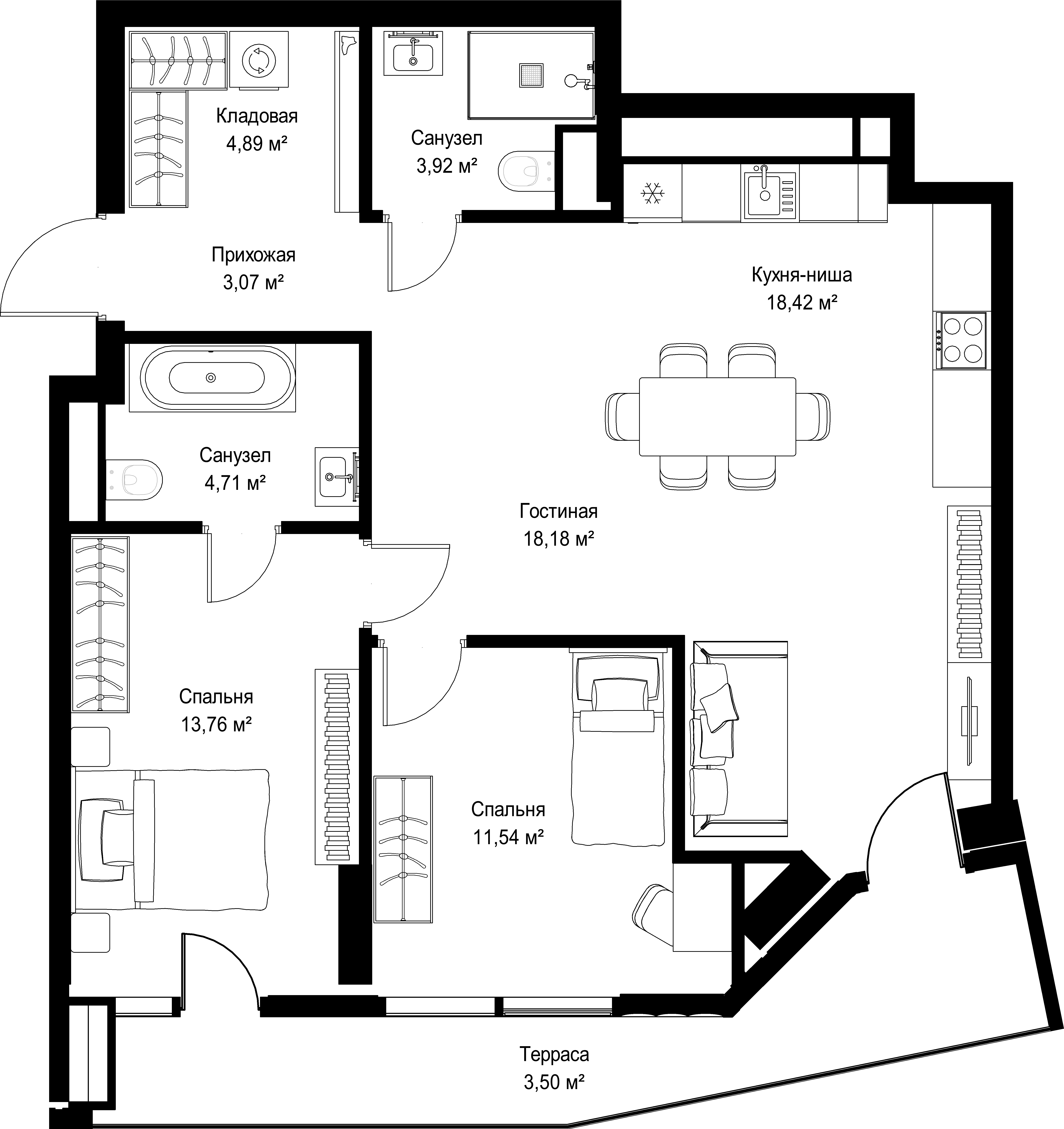 2-комнатная, 81,99 м² — 53 596 863 ₽