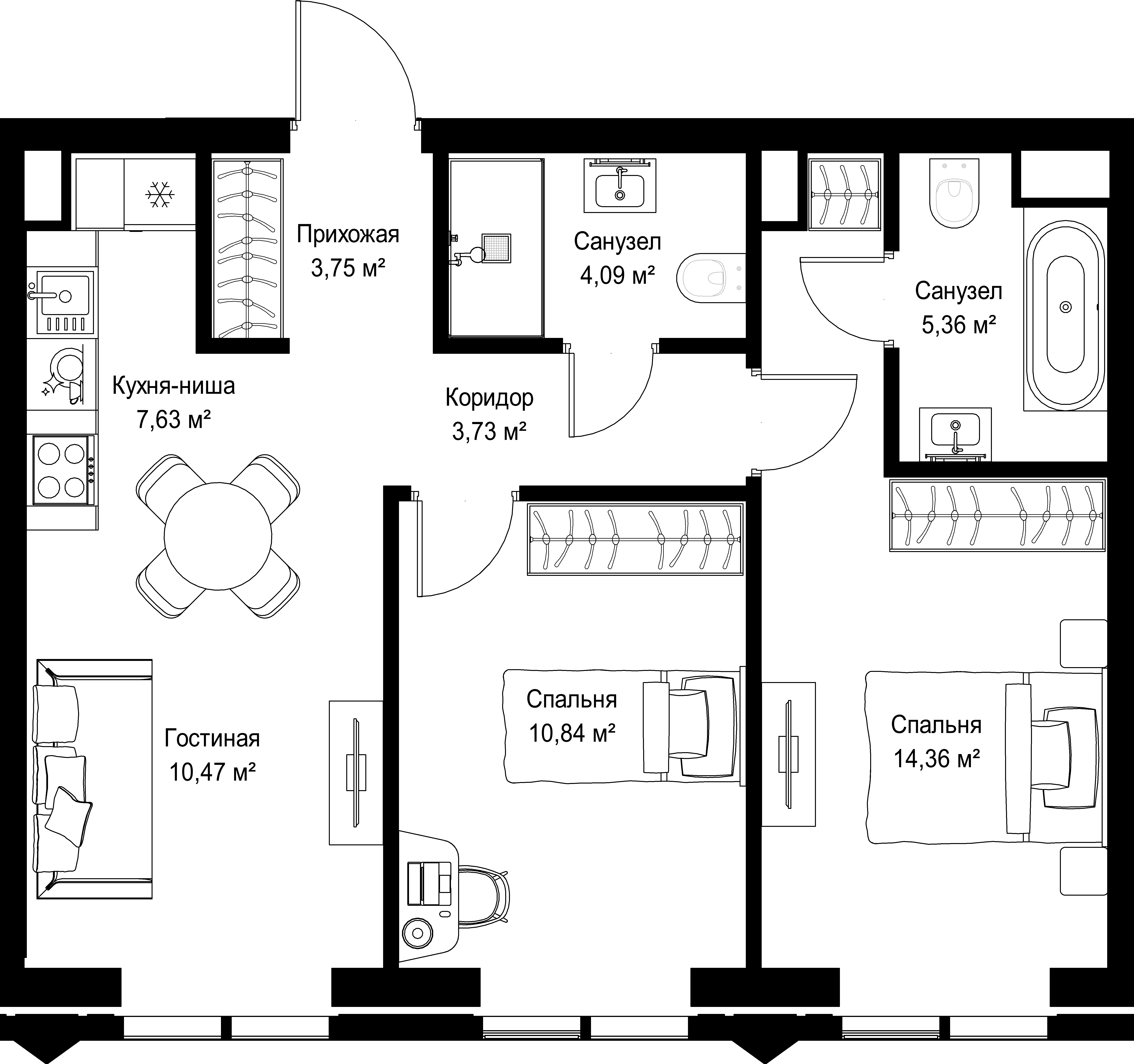 2-комнатная, 60,23 м² — 42 793 415 ₽