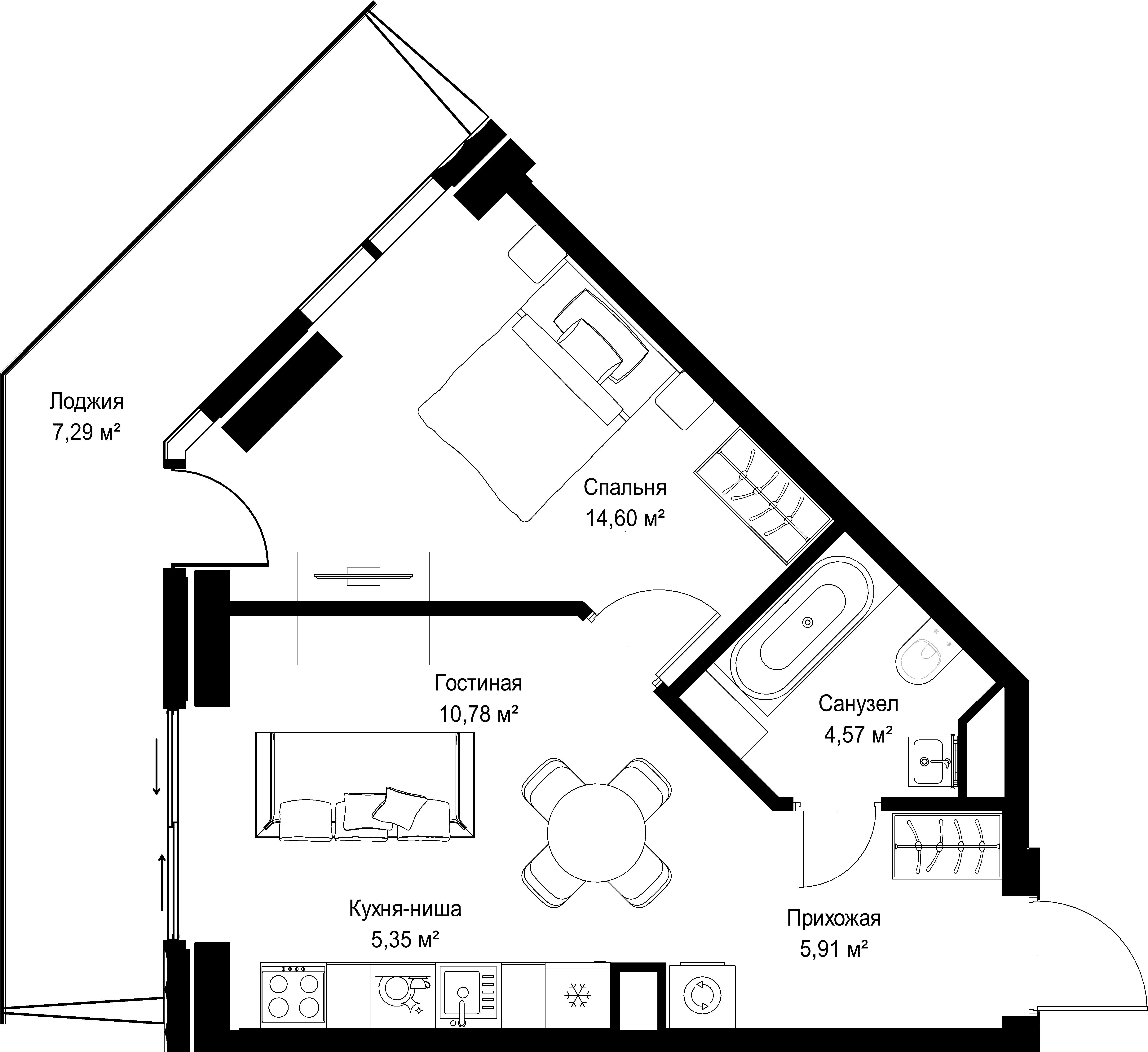 1-комнатная, 48,5 м² — 33 649 154 ₽