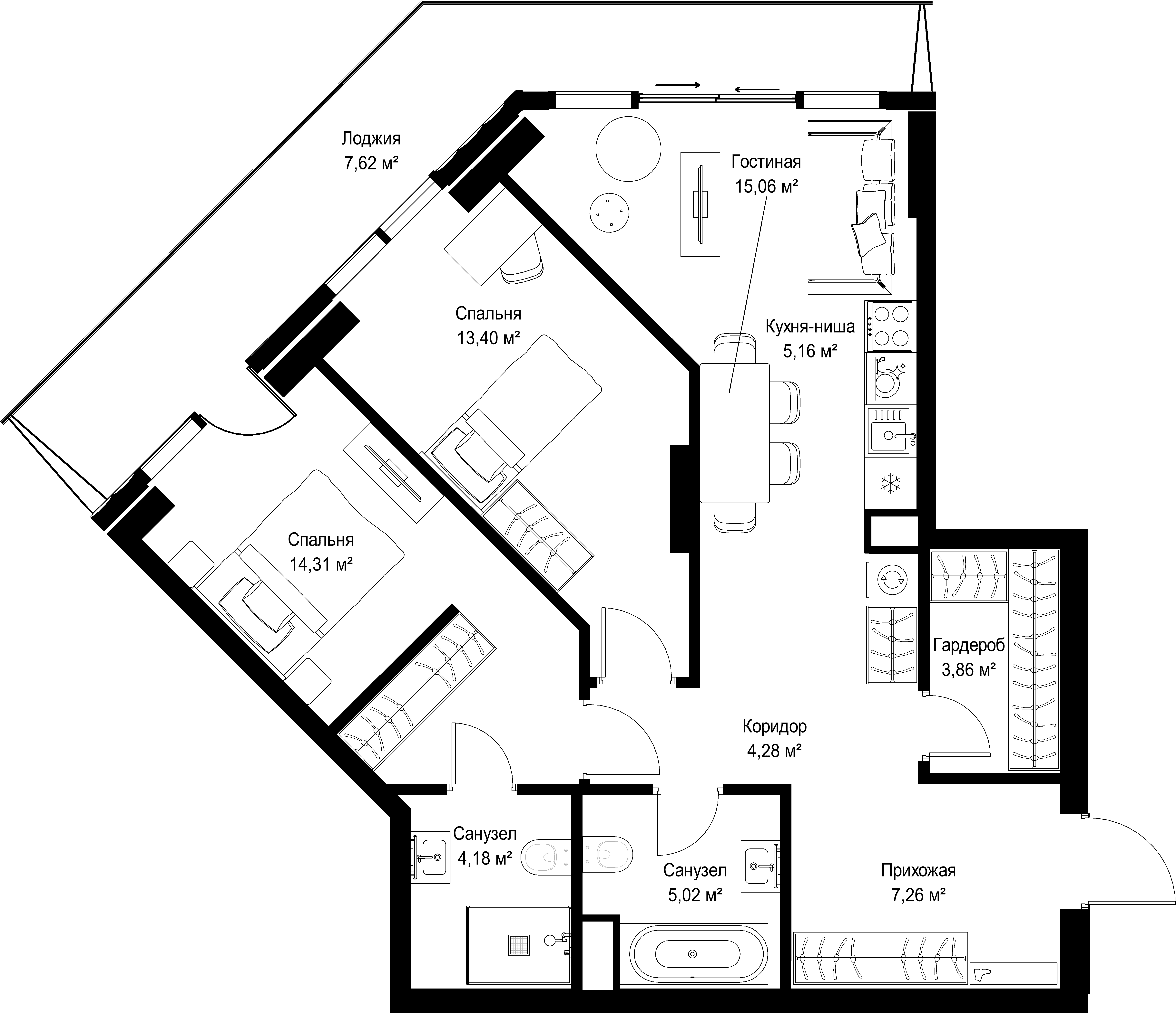 2-комнатная, 80,15 м² — 53 828 740 ₽