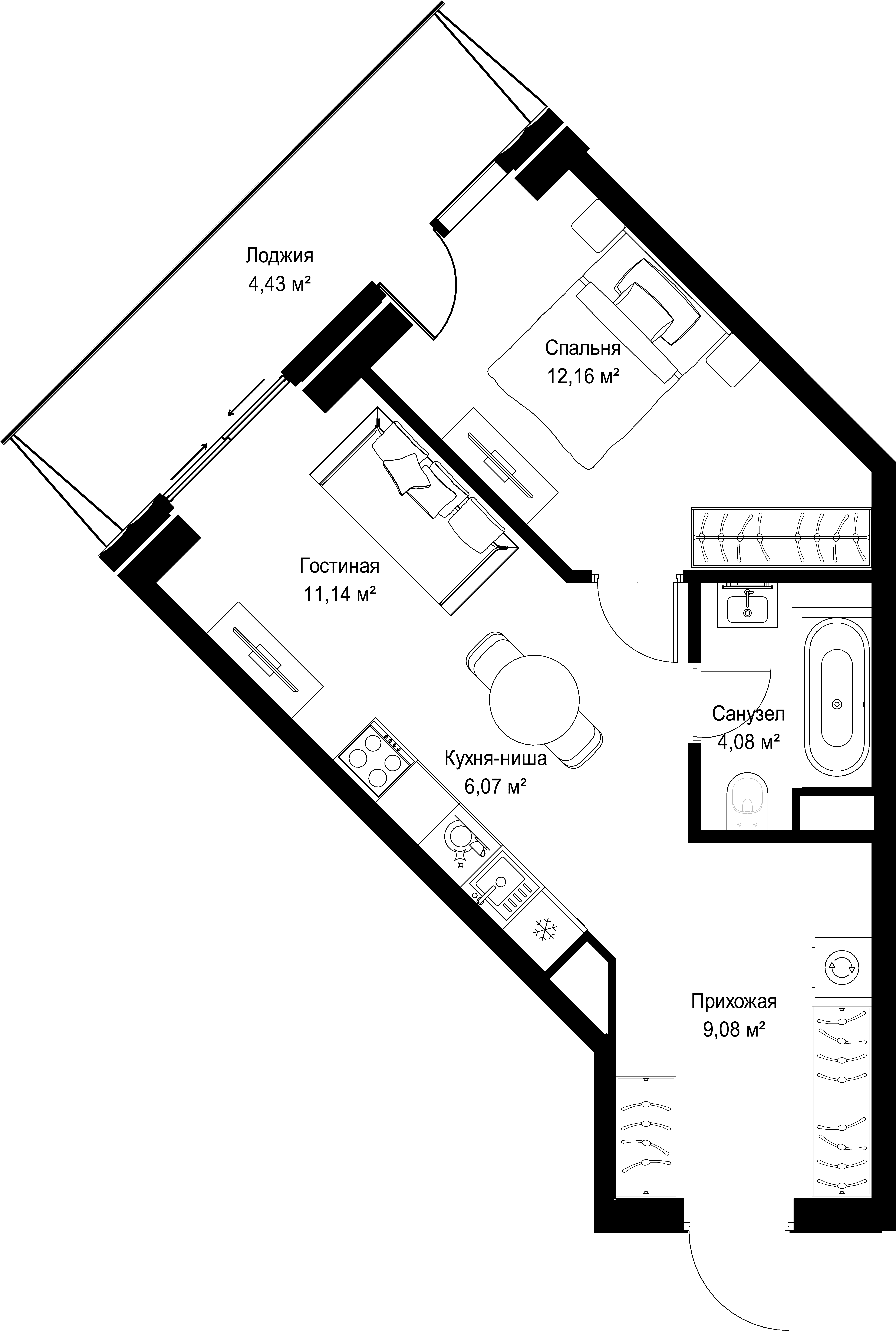 1-комнатная, 46,96 м² — 34 257 320 ₽