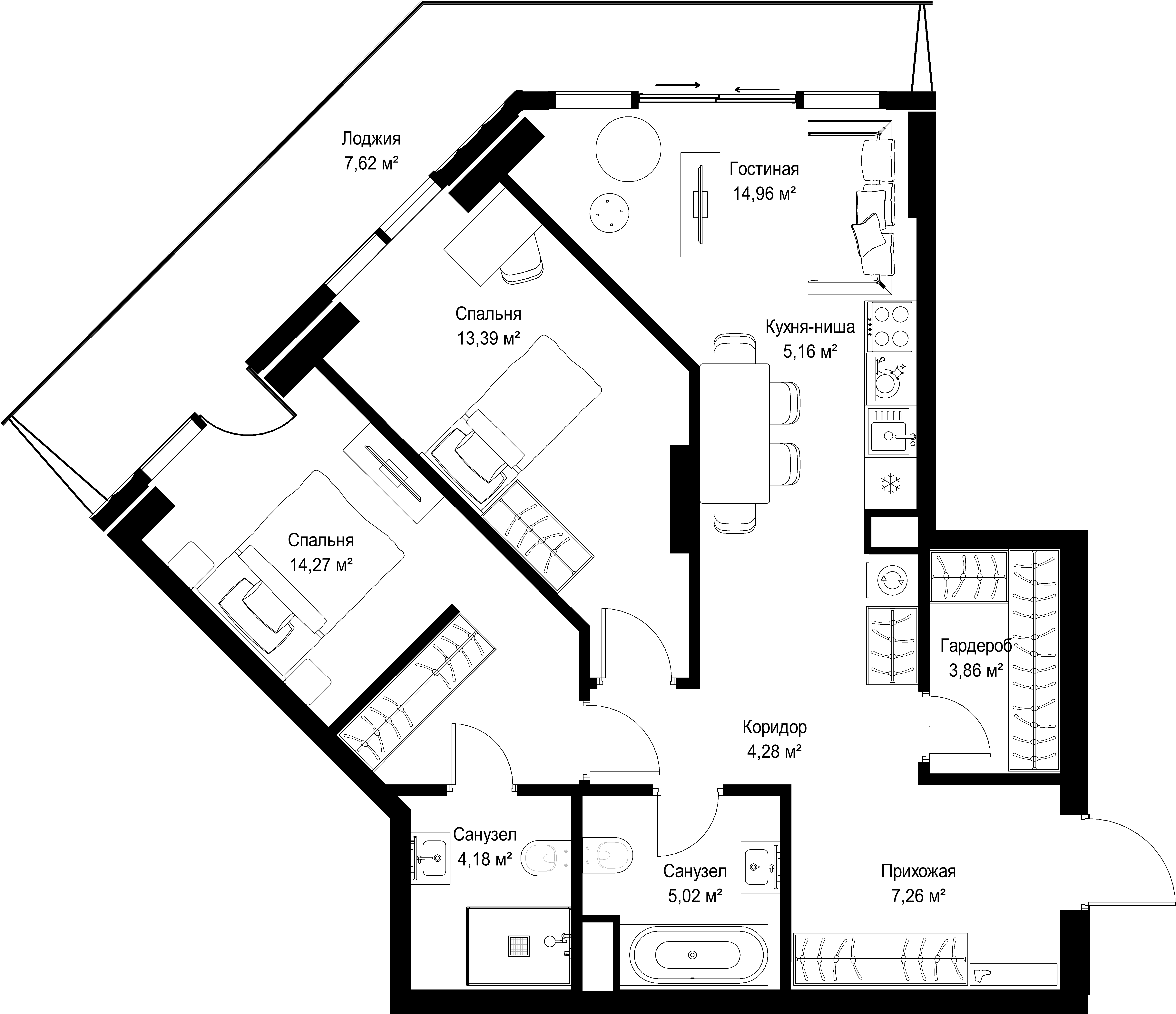 2-комнатная, 80 м² — 52 152 000 ₽