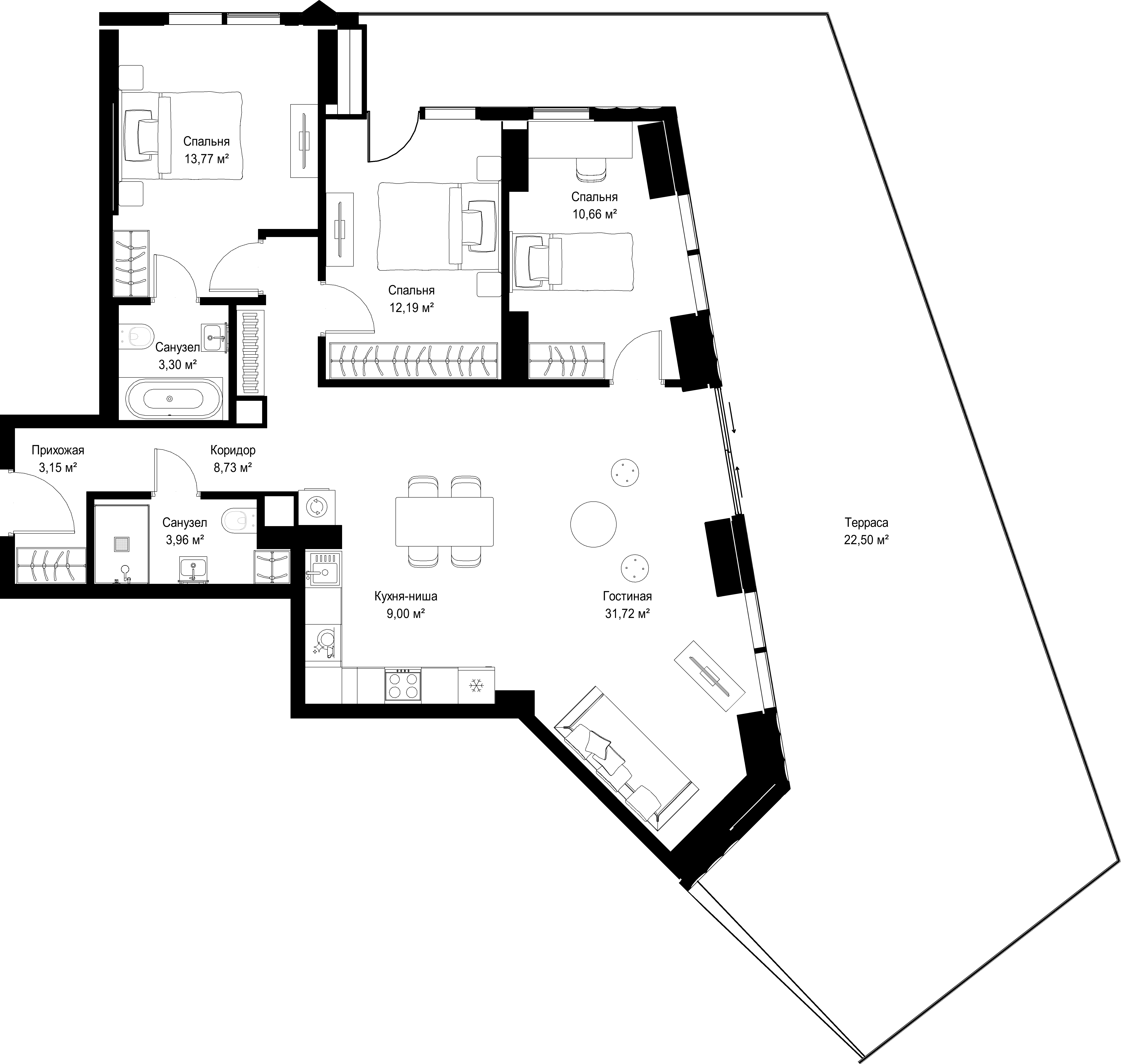 3-комнатная, 118,98 м² — 96 647 454 ₽