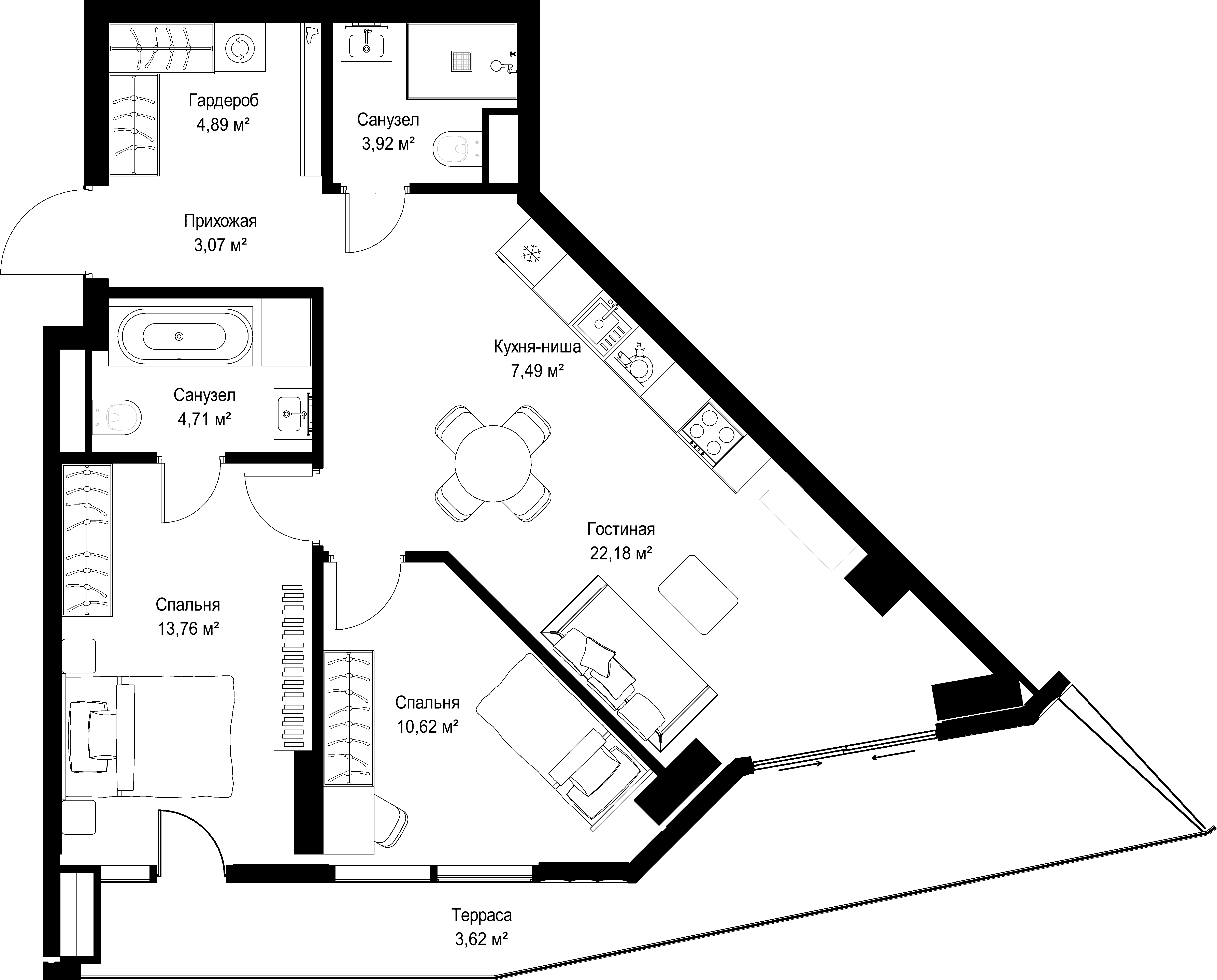 2-комнатная, 74,26 м² — 42 682 865 ₽