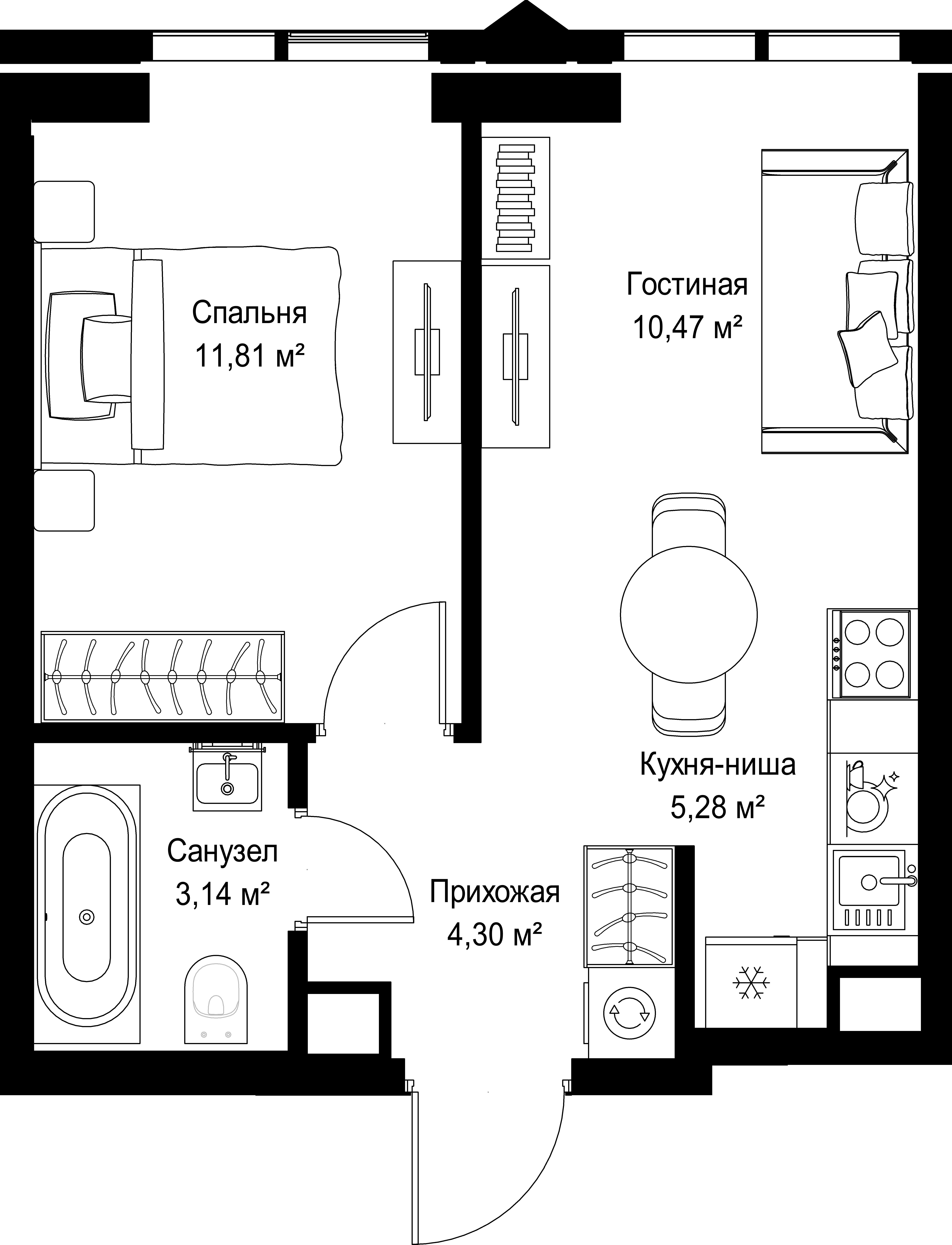 1-комнатная, 35 м² — 31 157 000 ₽