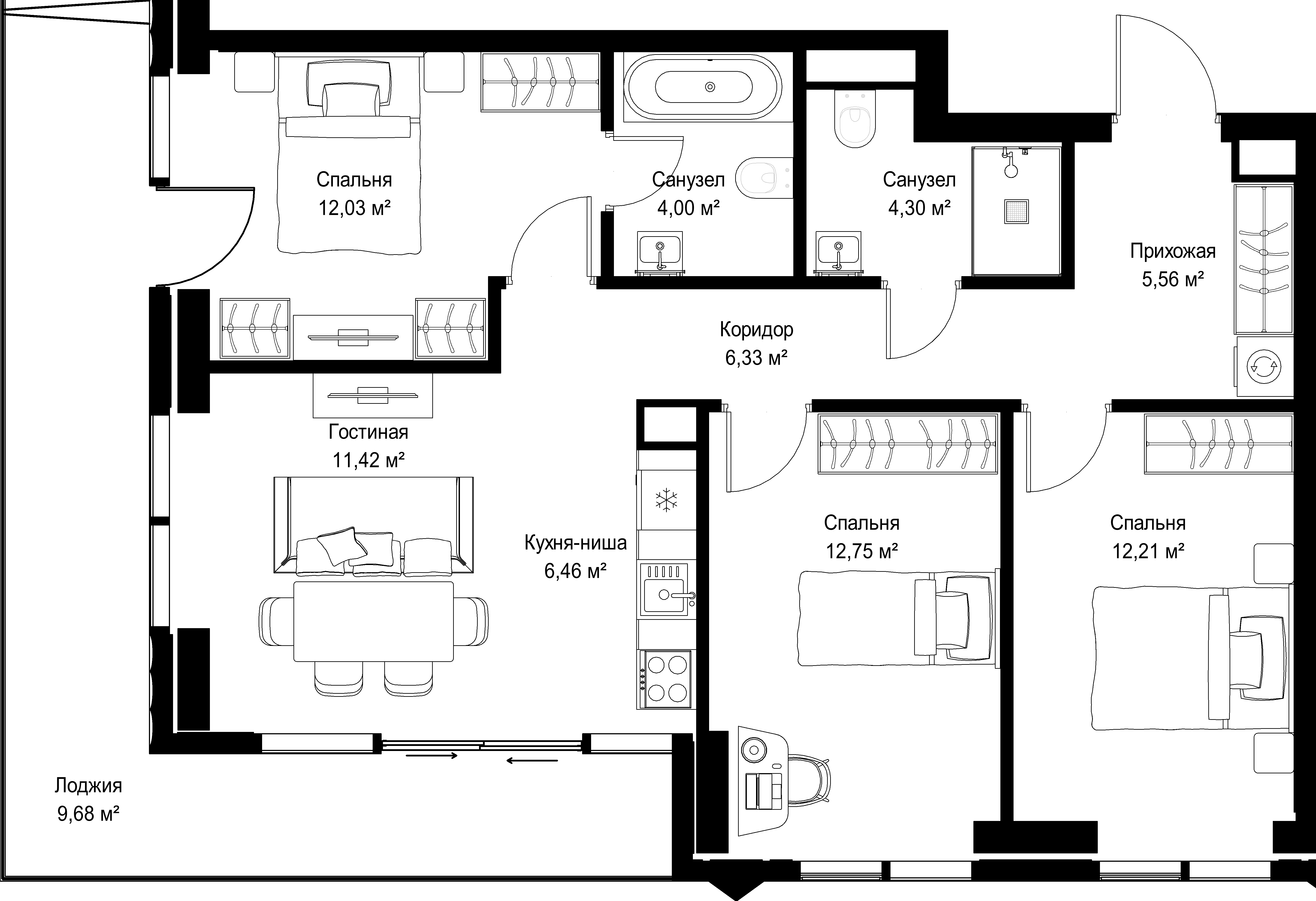 3-комнатная, 84,74 м² — 69 181 736 ₽