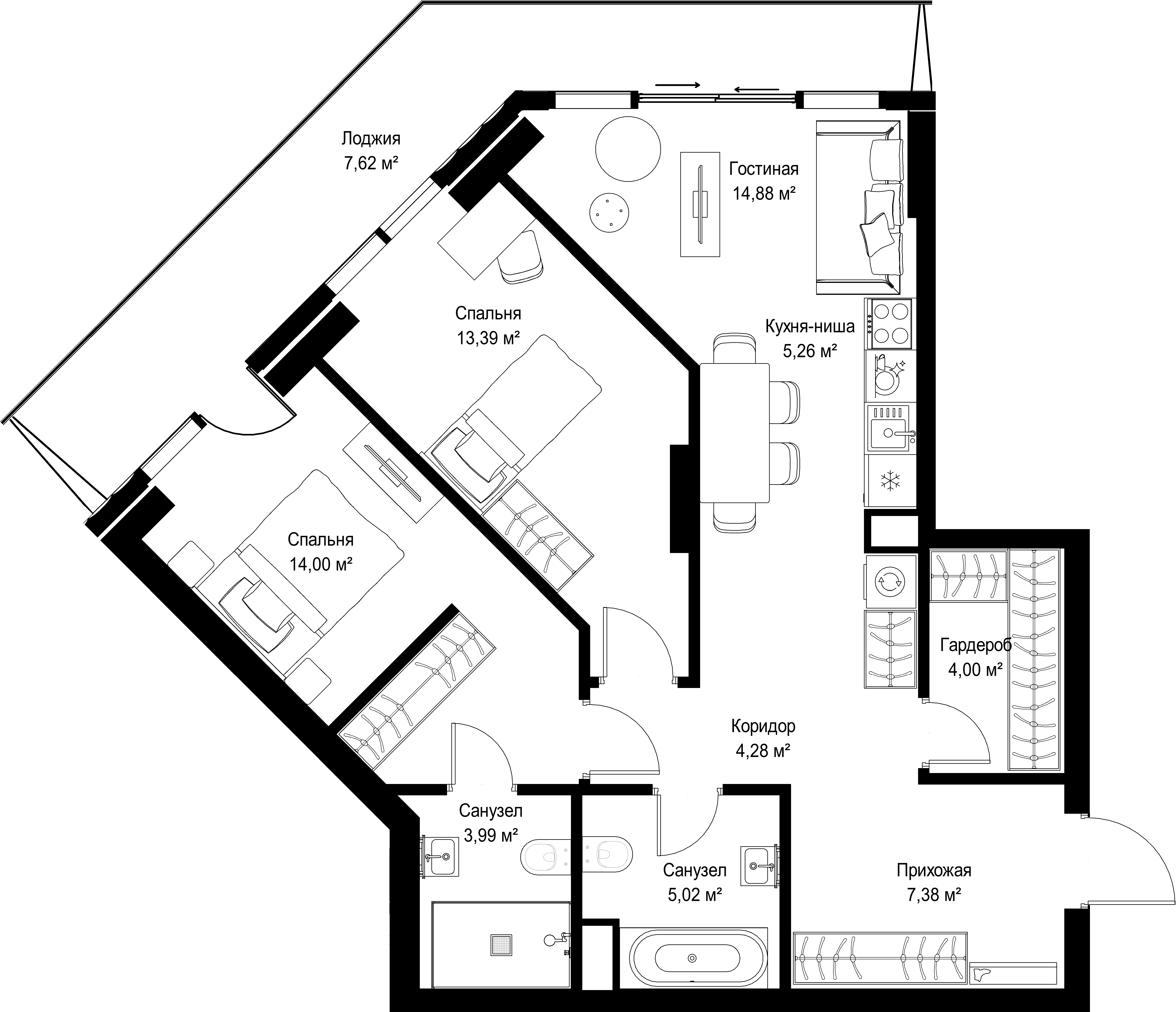 2-комнатная, 79,82 м² — 51 491 882 ₽