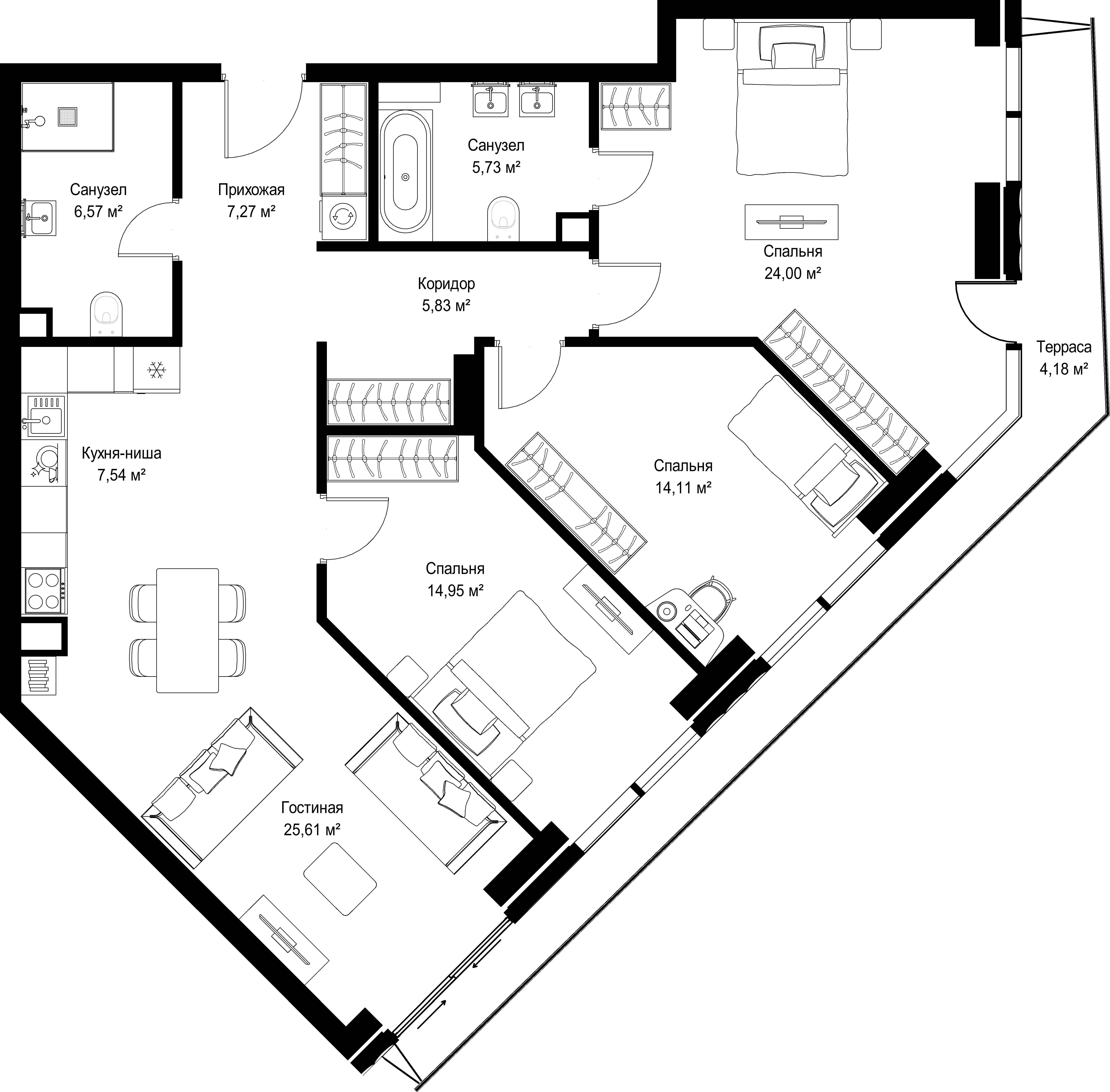 3-комнатная, 115,79 м² — 78 459 304 ₽