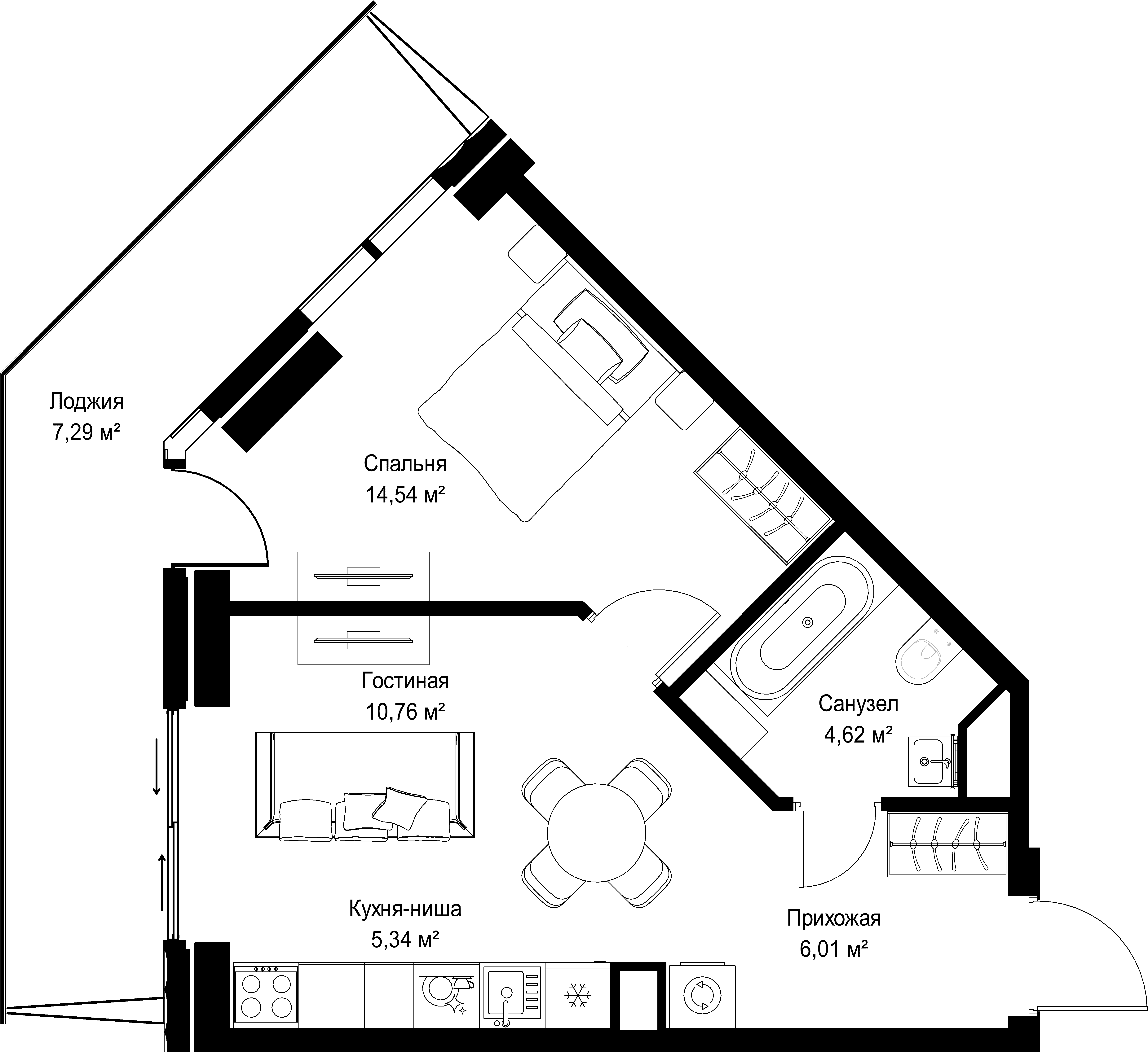 1-комнатная, 48,56 м² — 41 222 584 ₽