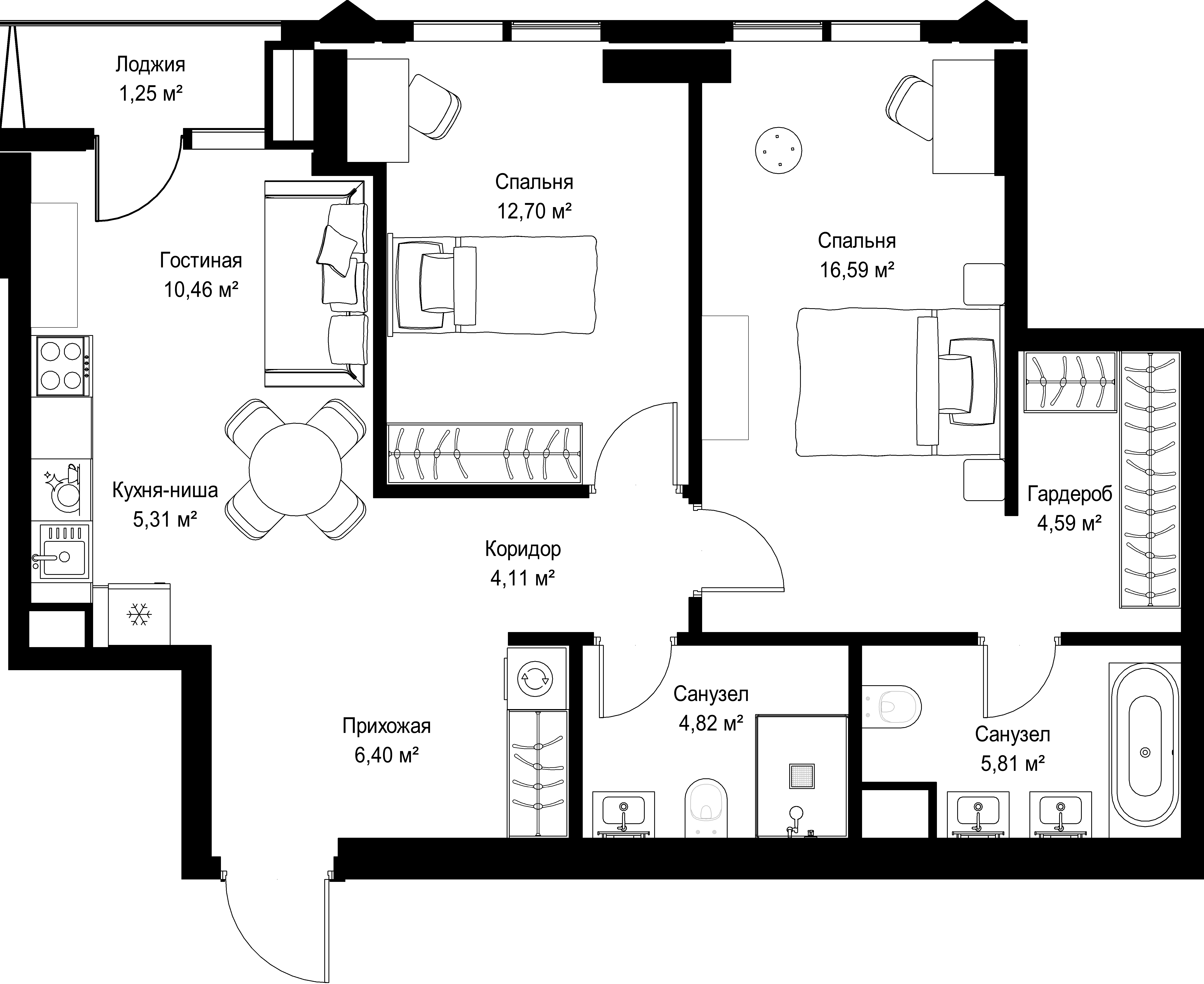 2-комнатная, 72,04 м² — 48 943 976 ₽