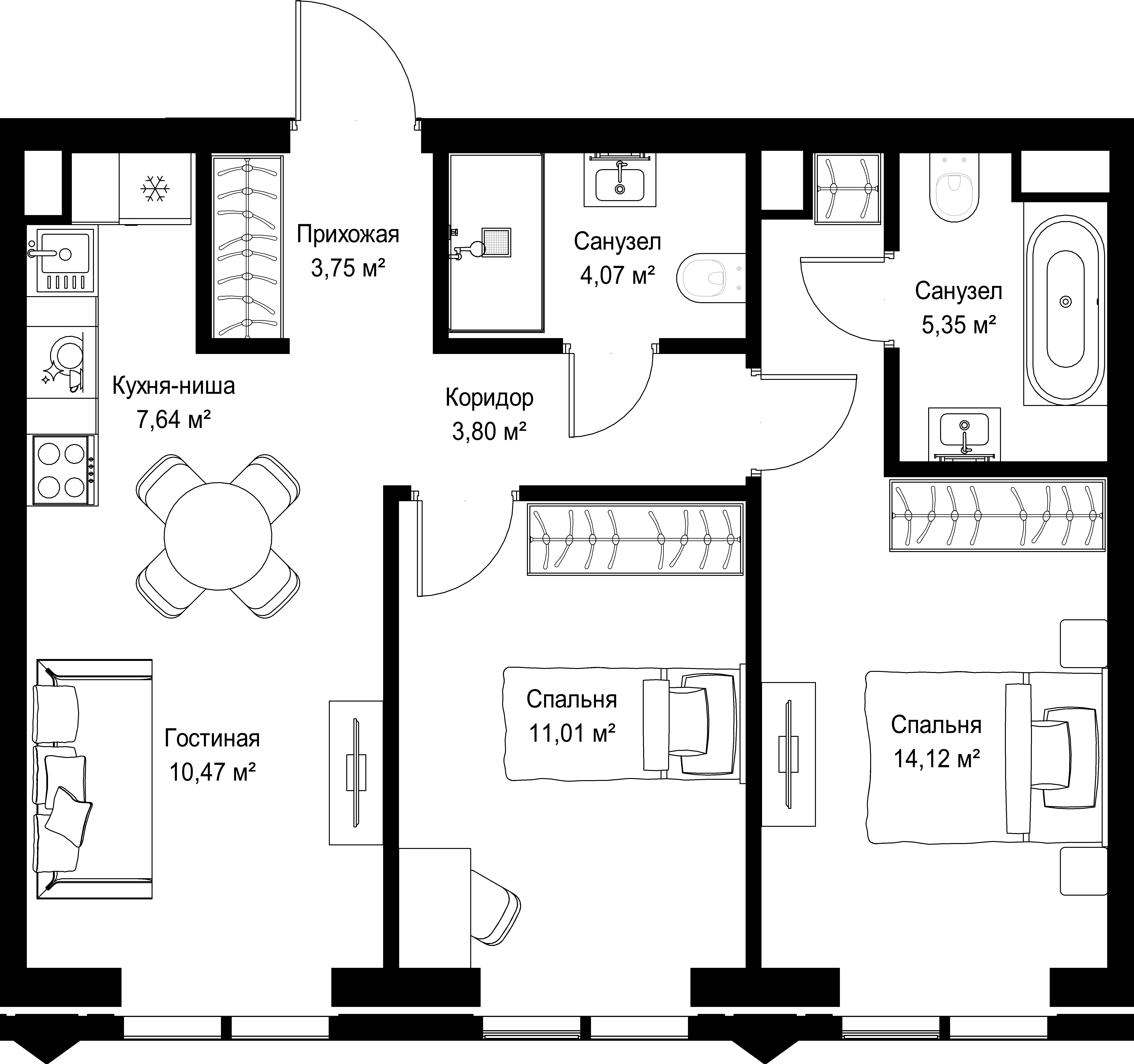 2-комнатная, 60,21 м² — 43 983 405 ₽