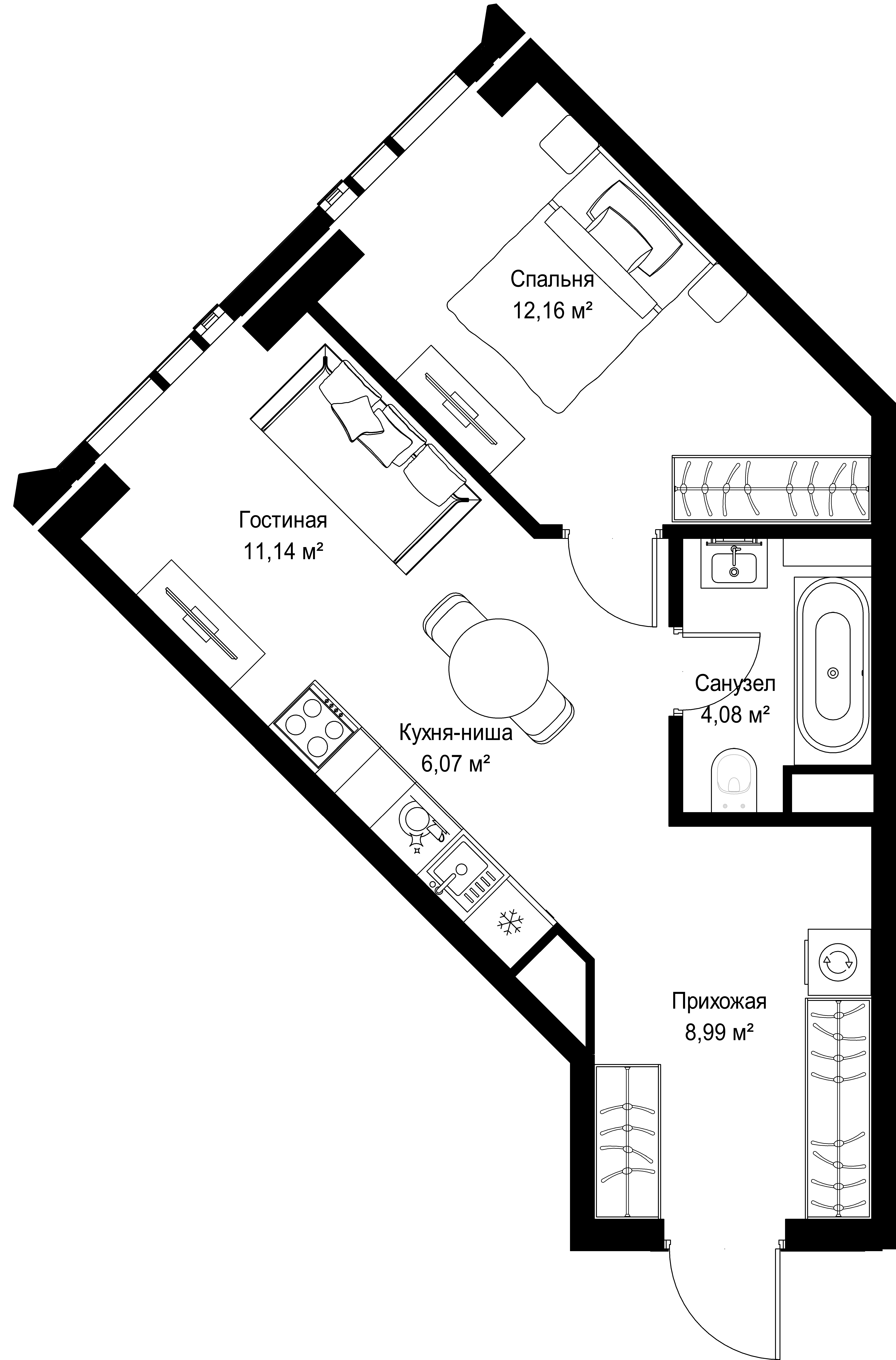 1-комнатная, 42,44 м² — 32 402 940 ₽