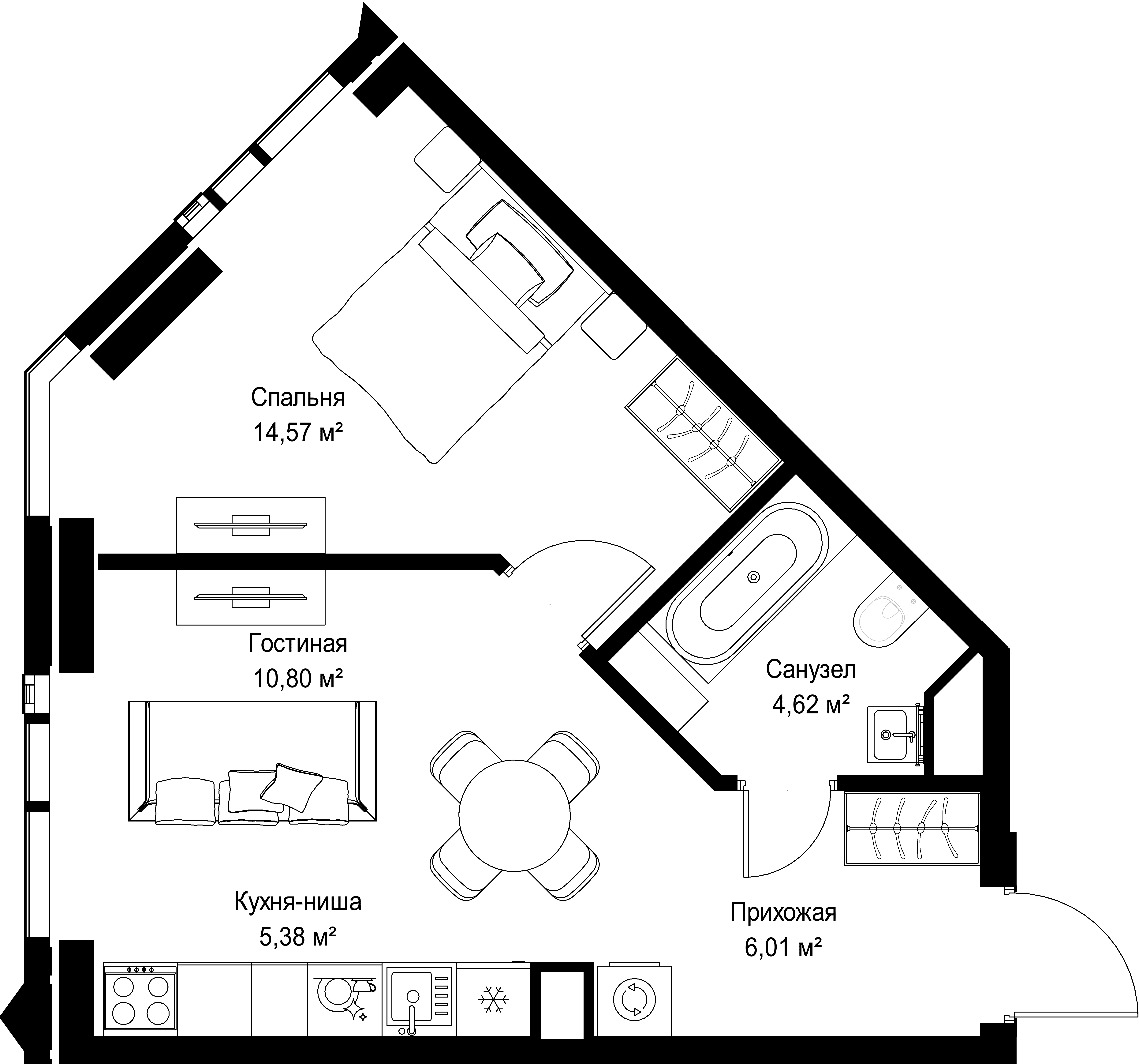 1-комнатная, 41,38 м² — 37 469 590 ₽