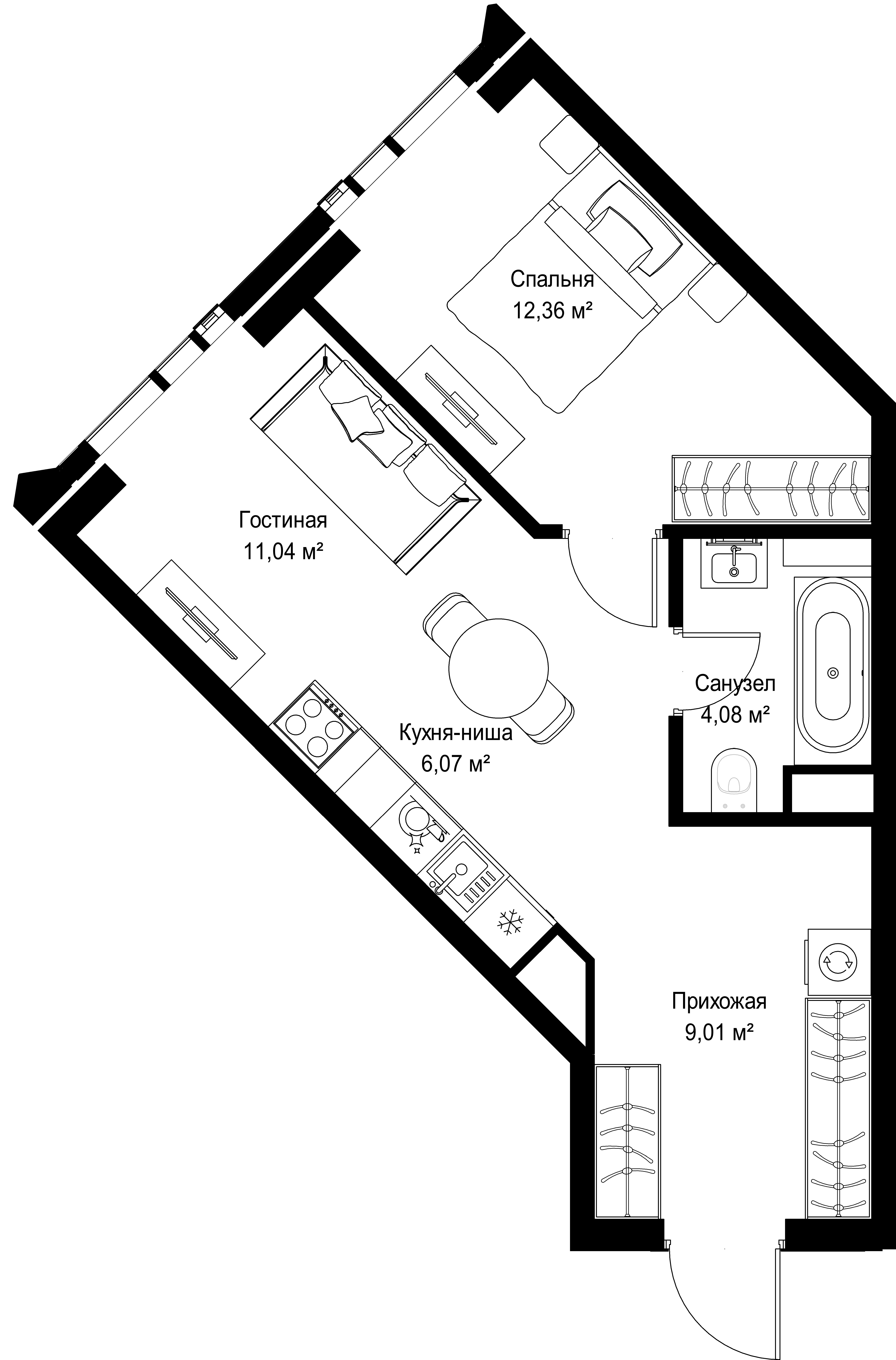 1-комнатная, 42,56 м² — 32 966 976 ₽