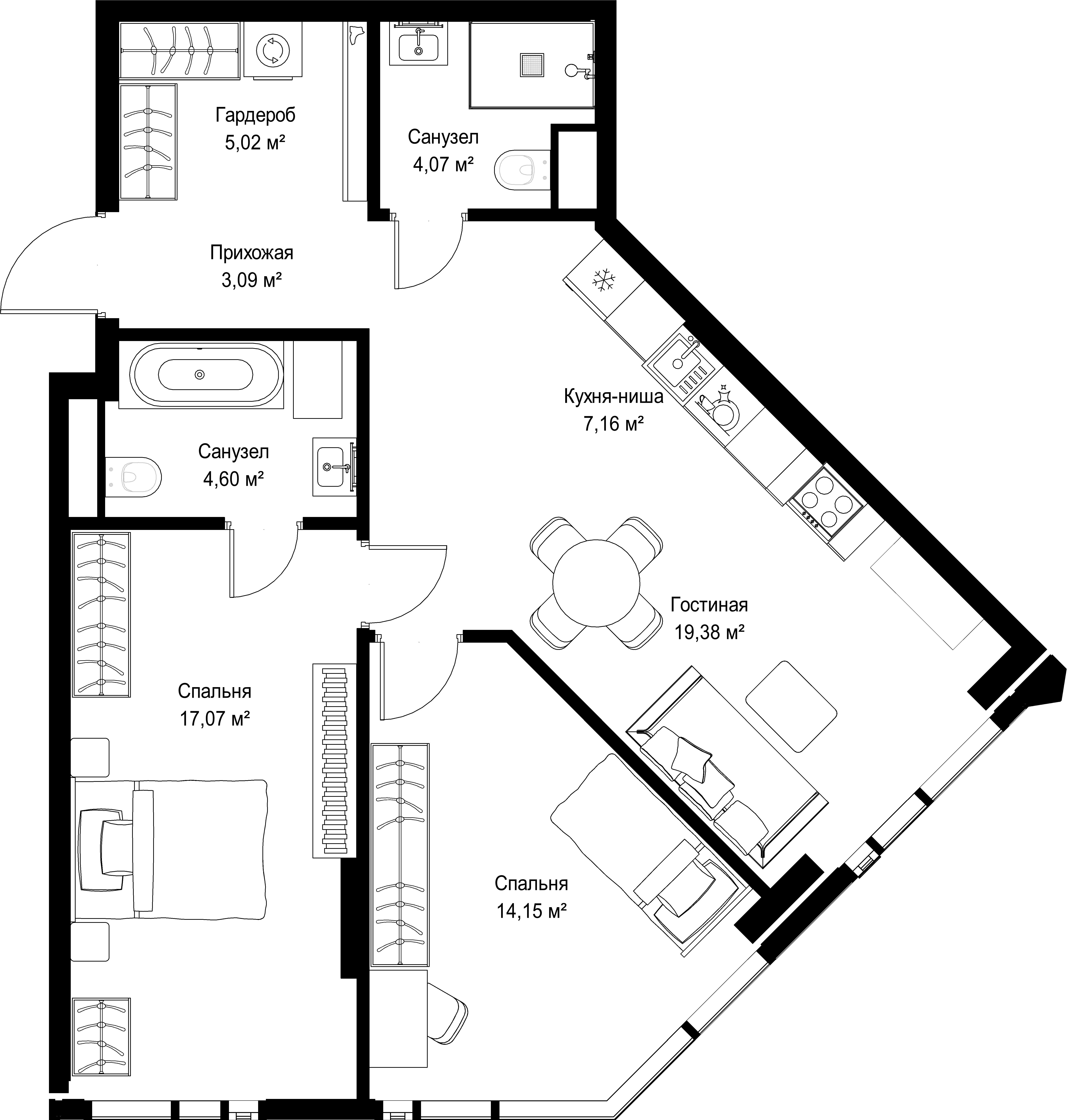 2-комнатная, 74,54 м² — 47 735 416 ₽