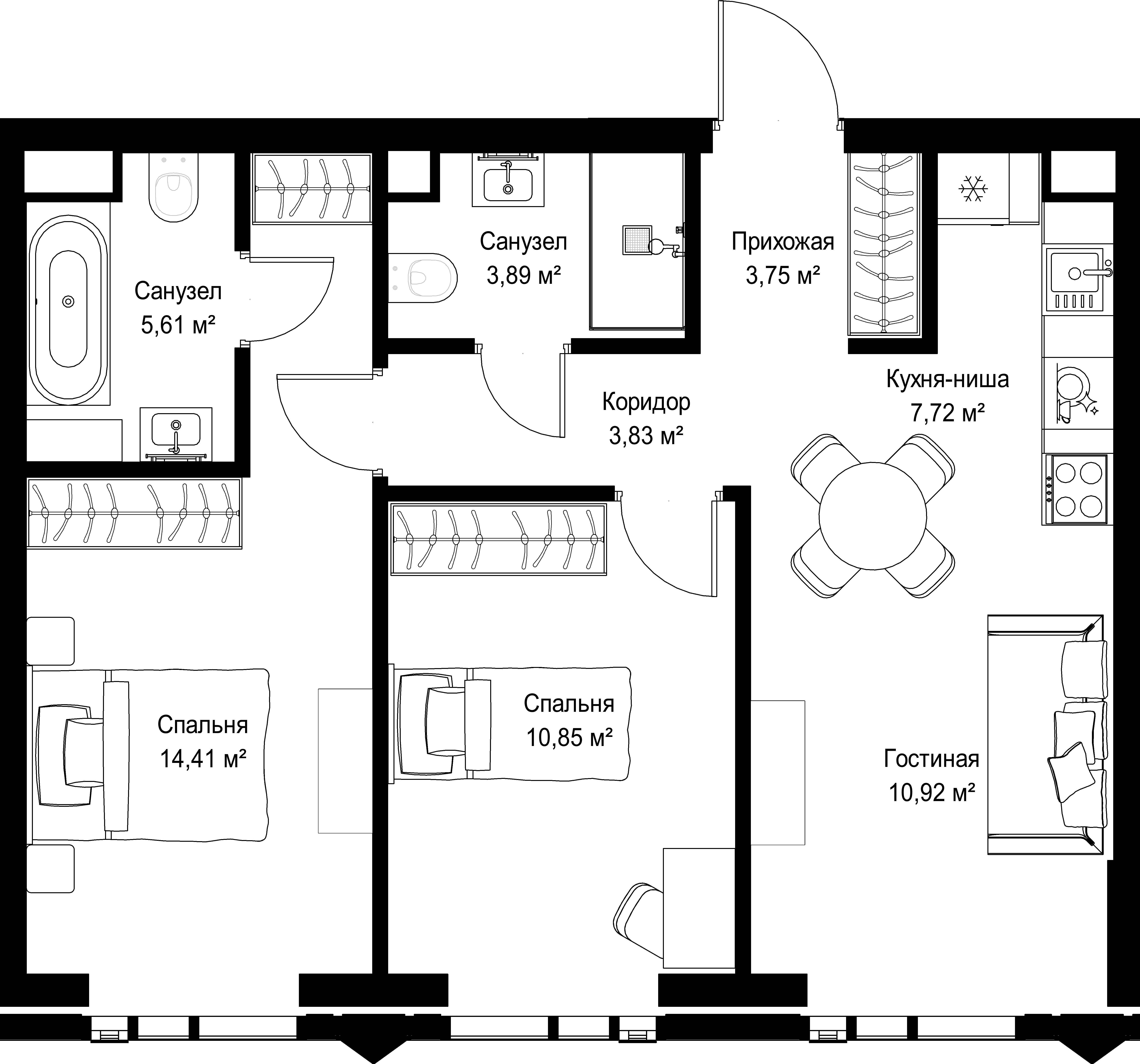 2-комнатная, 60,98 м² — 44 271 480 ₽