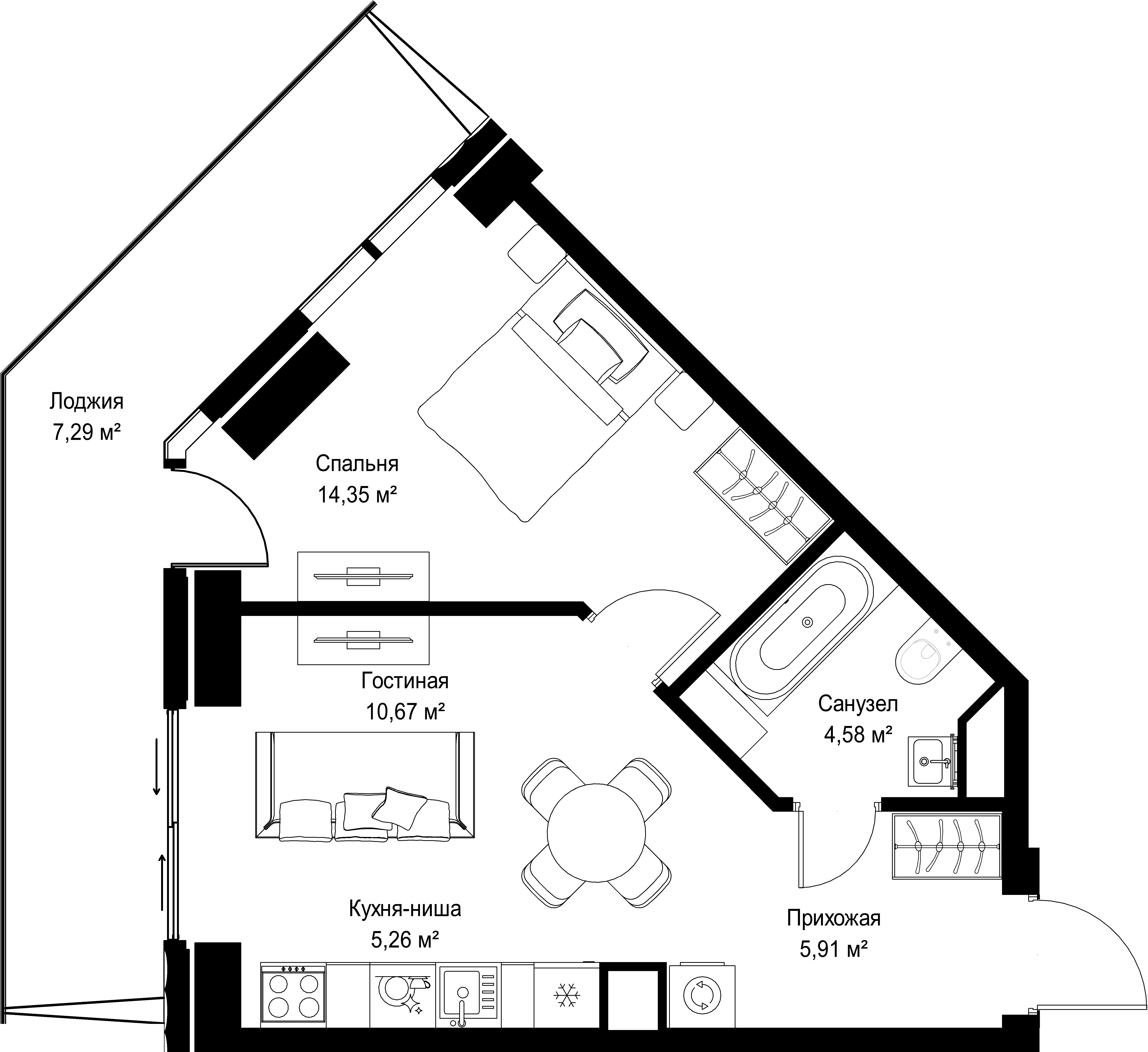 1-комнатная, 48,06 м² — 31 449 118 ₽