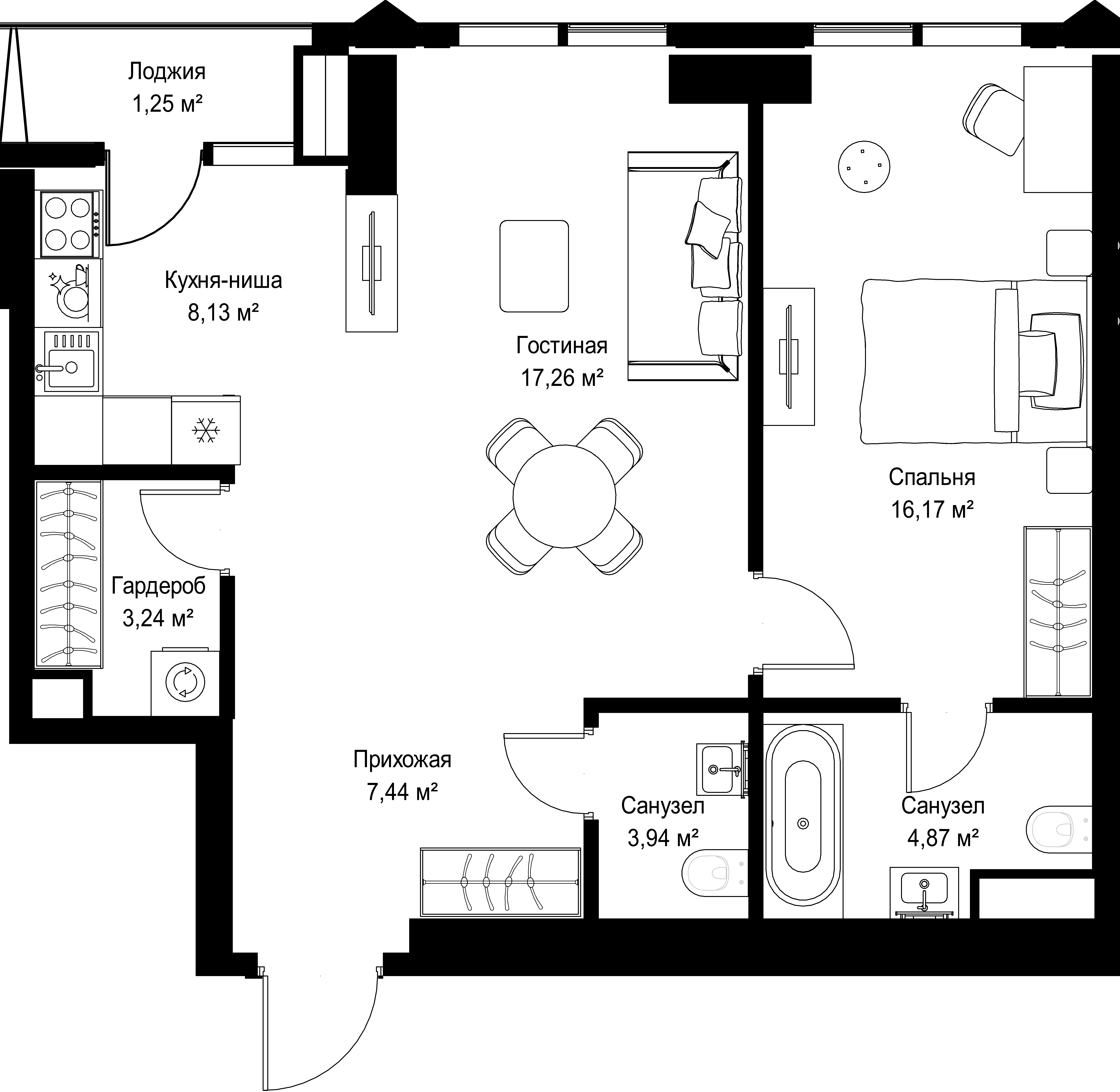 1-комнатная, 62,3 м² — 41 940 360 ₽