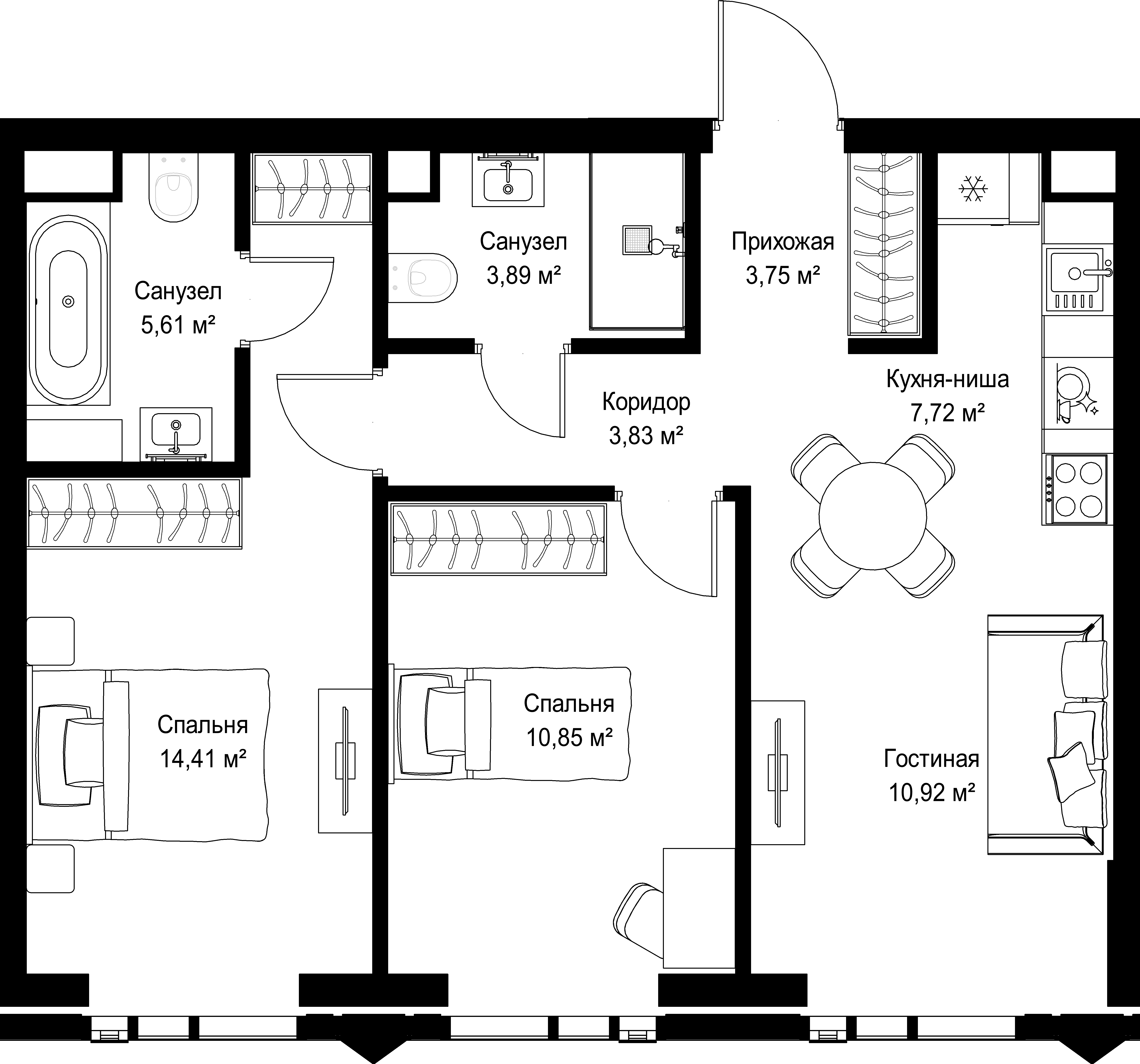 2-комнатная, 60,98 м² — 44 936 162 ₽