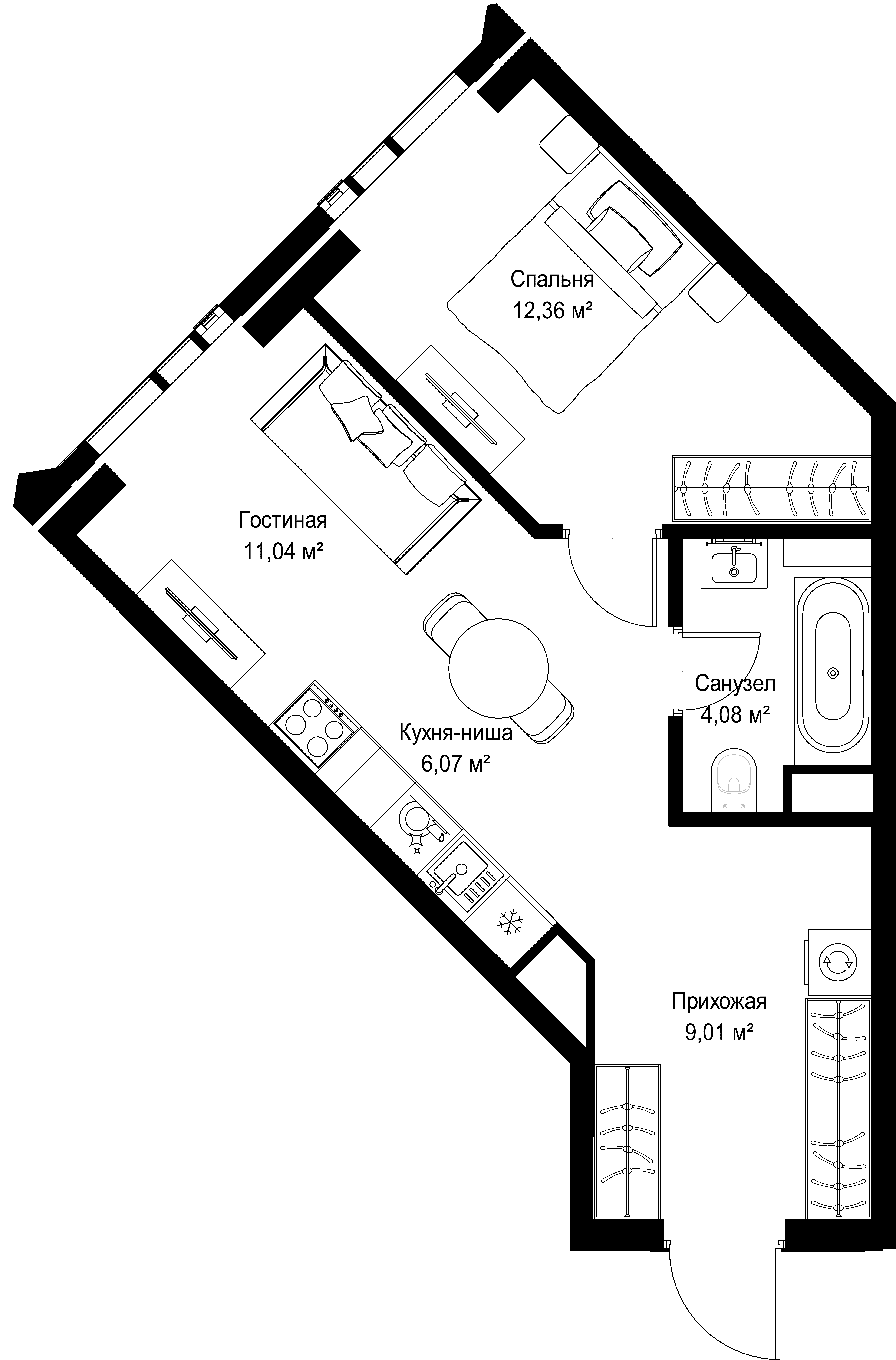 1-комнатная, 42,56 м² — 27 814 747 ₽