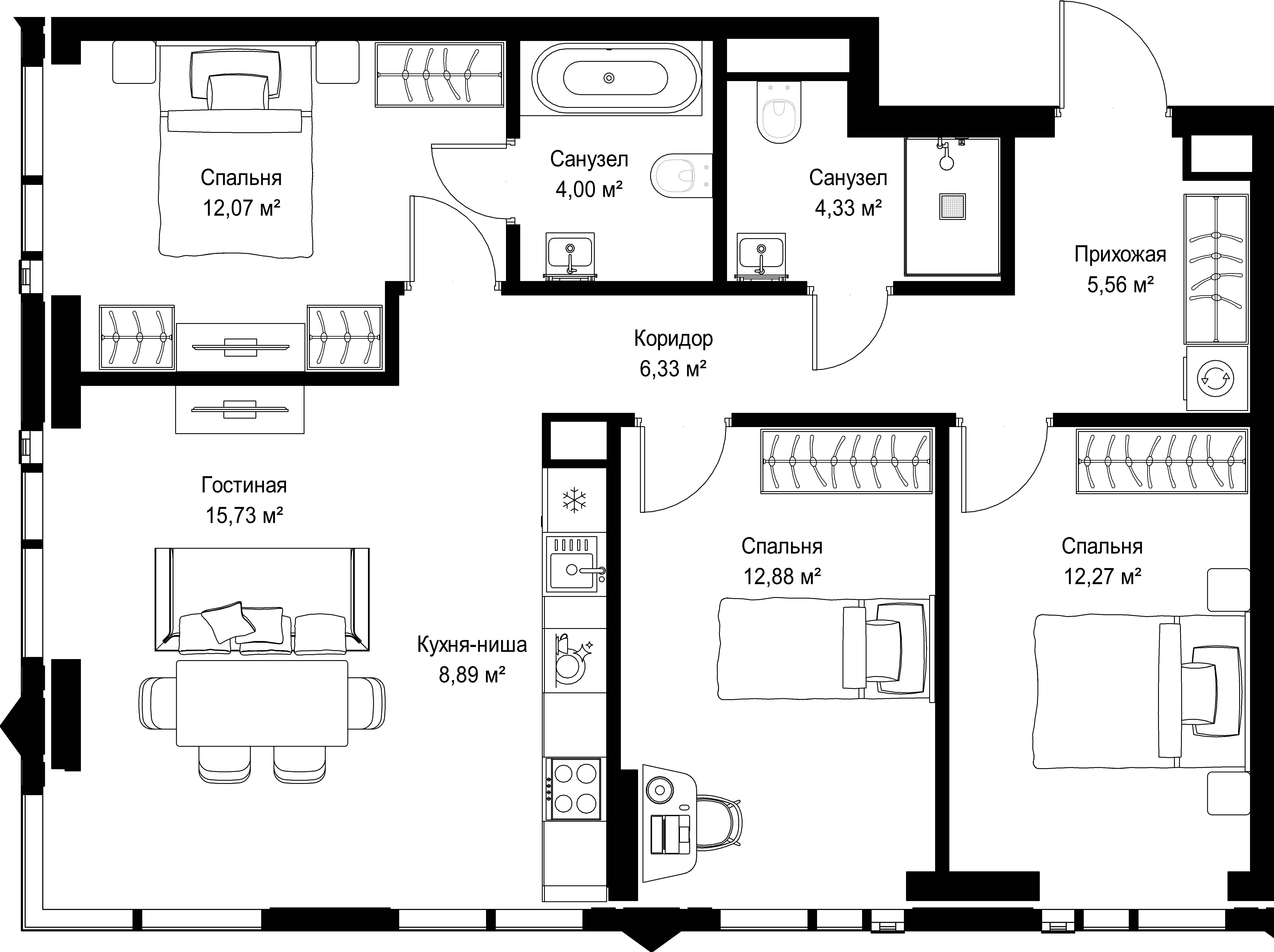 3-комнатная, 82,06 м² — 66 230 626 ₽