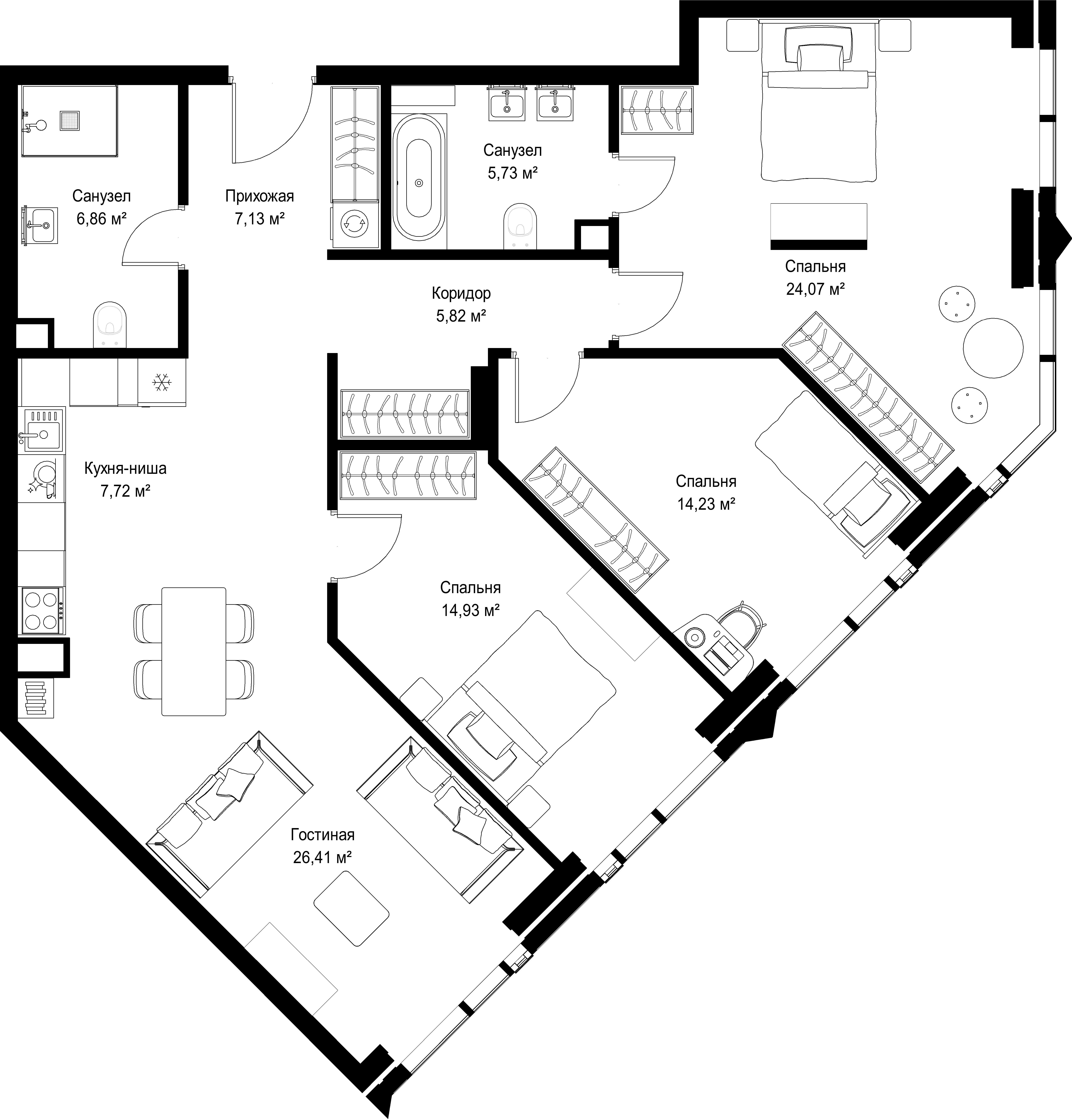 3-комнатная, 112,9 м² — 76 884 900 ₽