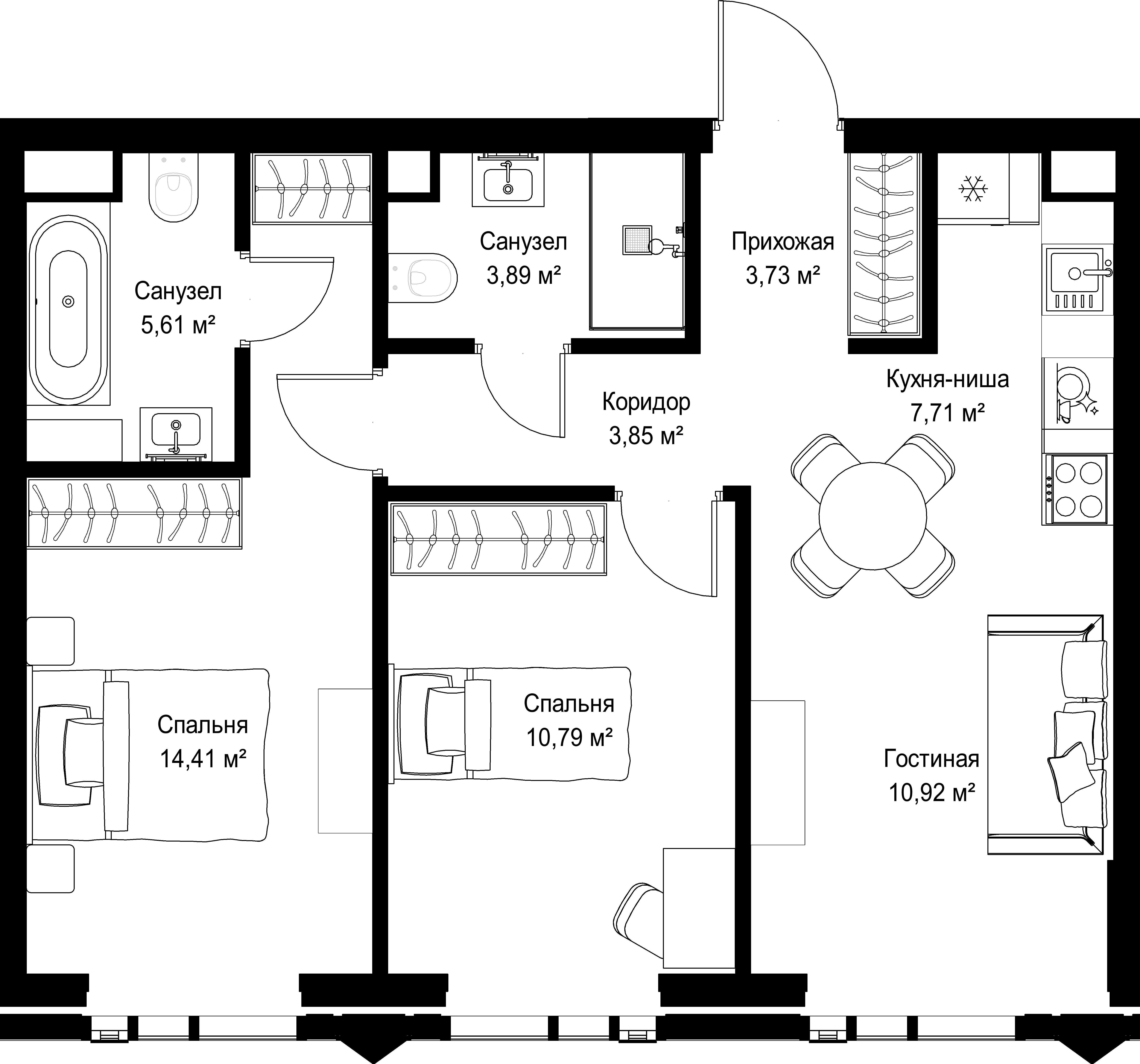 2-комнатная, 60,91 м² — 37 506 977 ₽