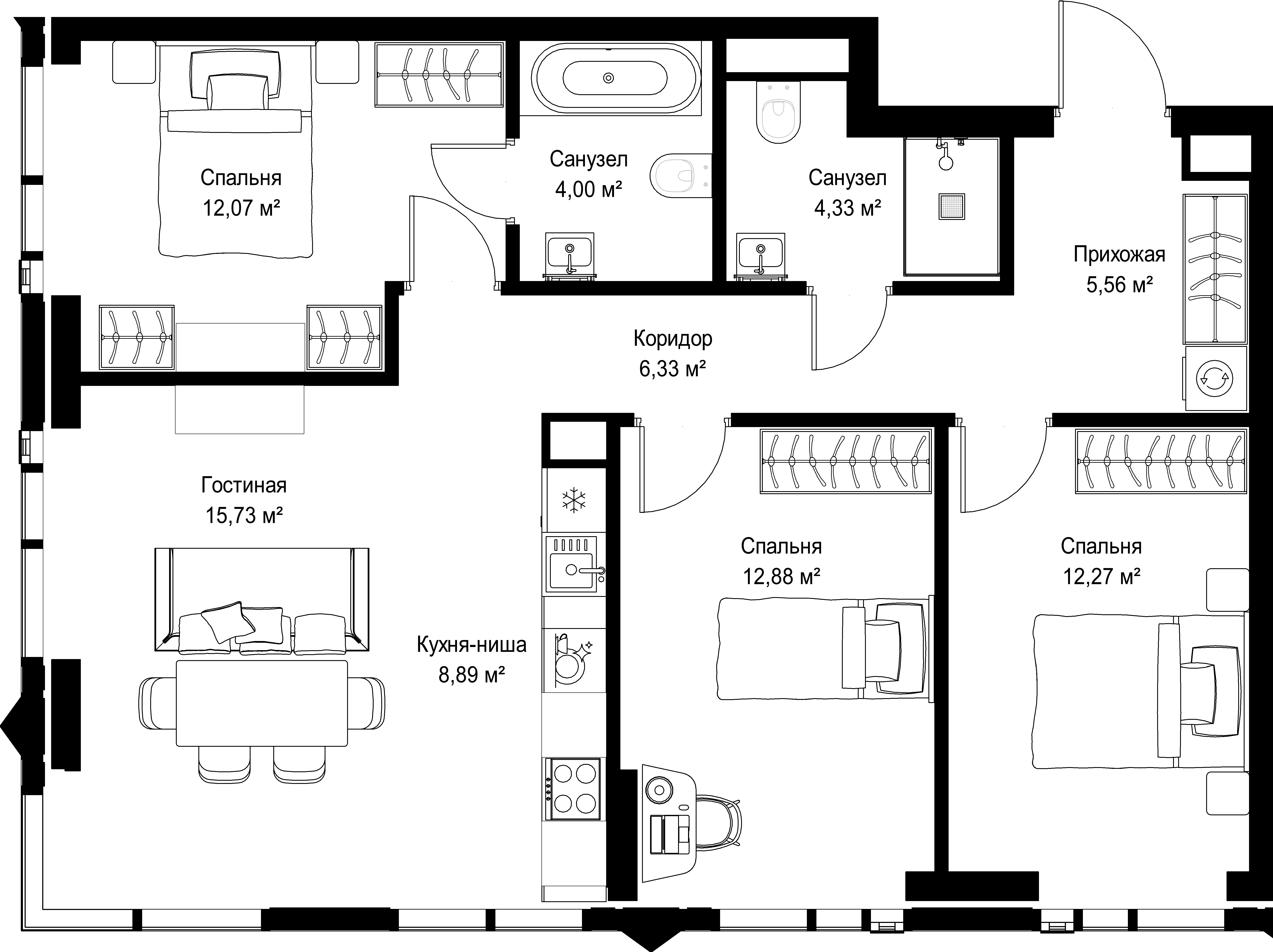 3-комнатная, 82,06 м² — 66 468 600 ₽
