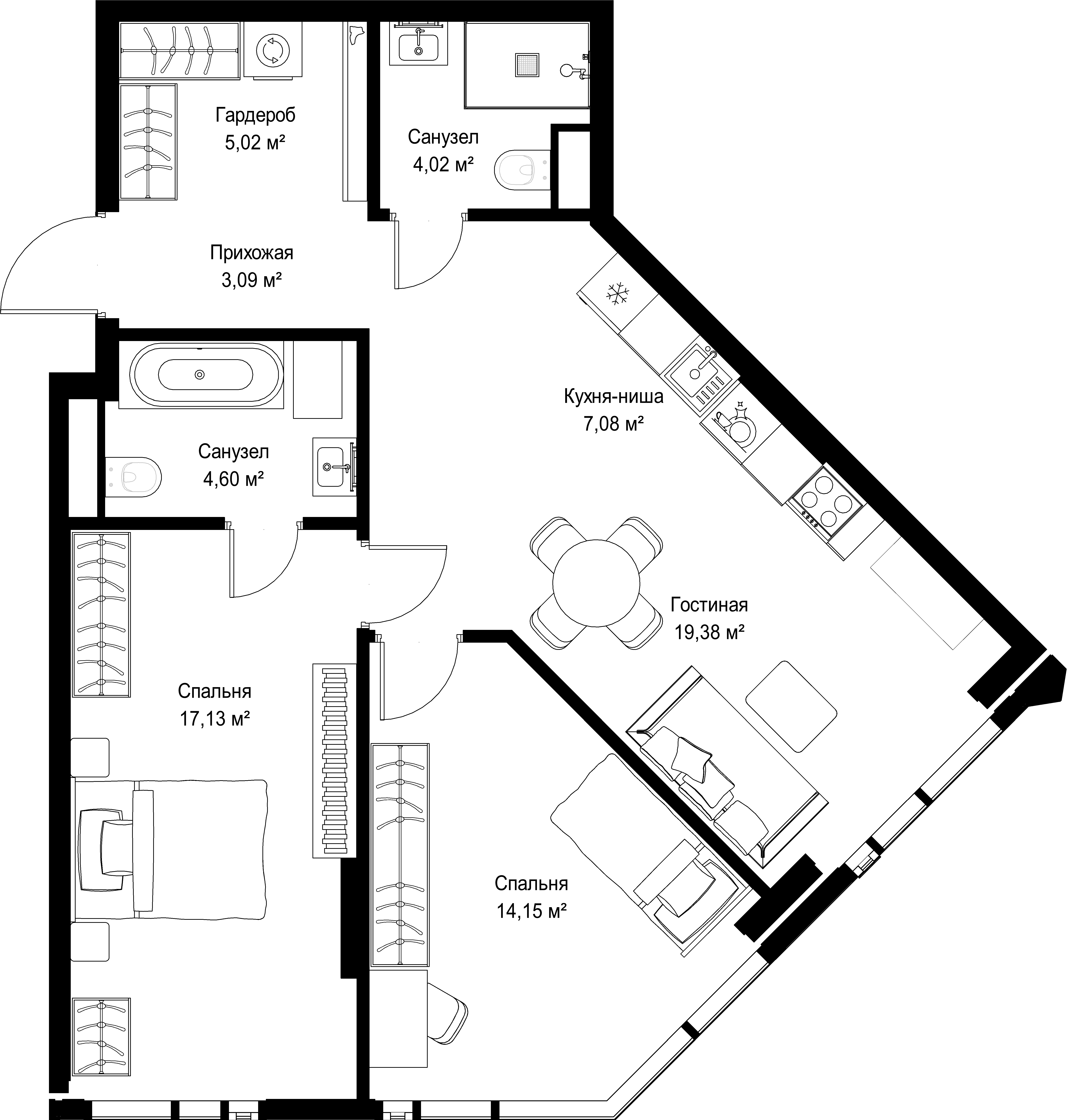 2-комнатная, 74,47 м² — 49 209 776 ₽