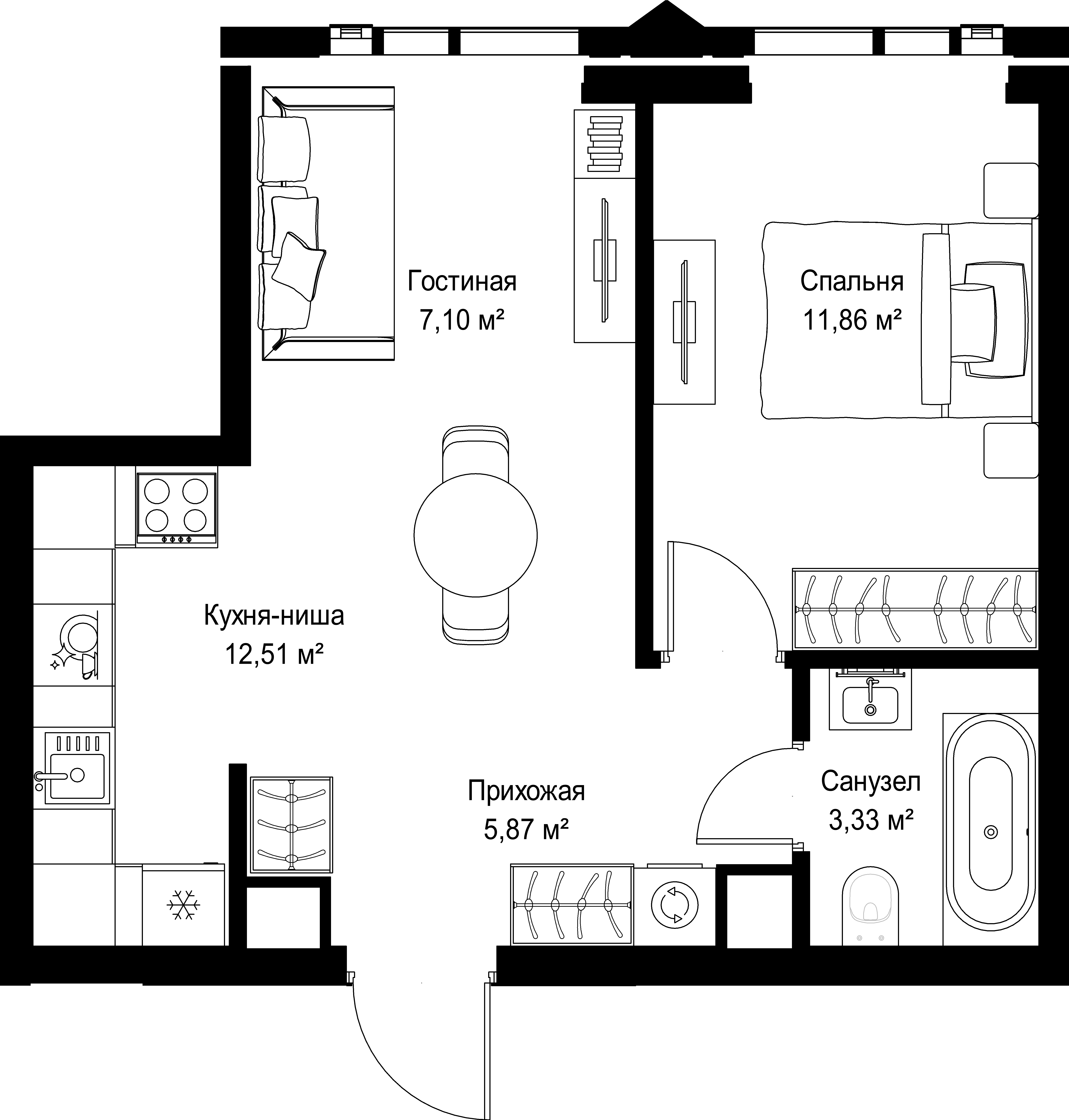 1-комнатная, 40,67 м² — 29 290 167 ₽