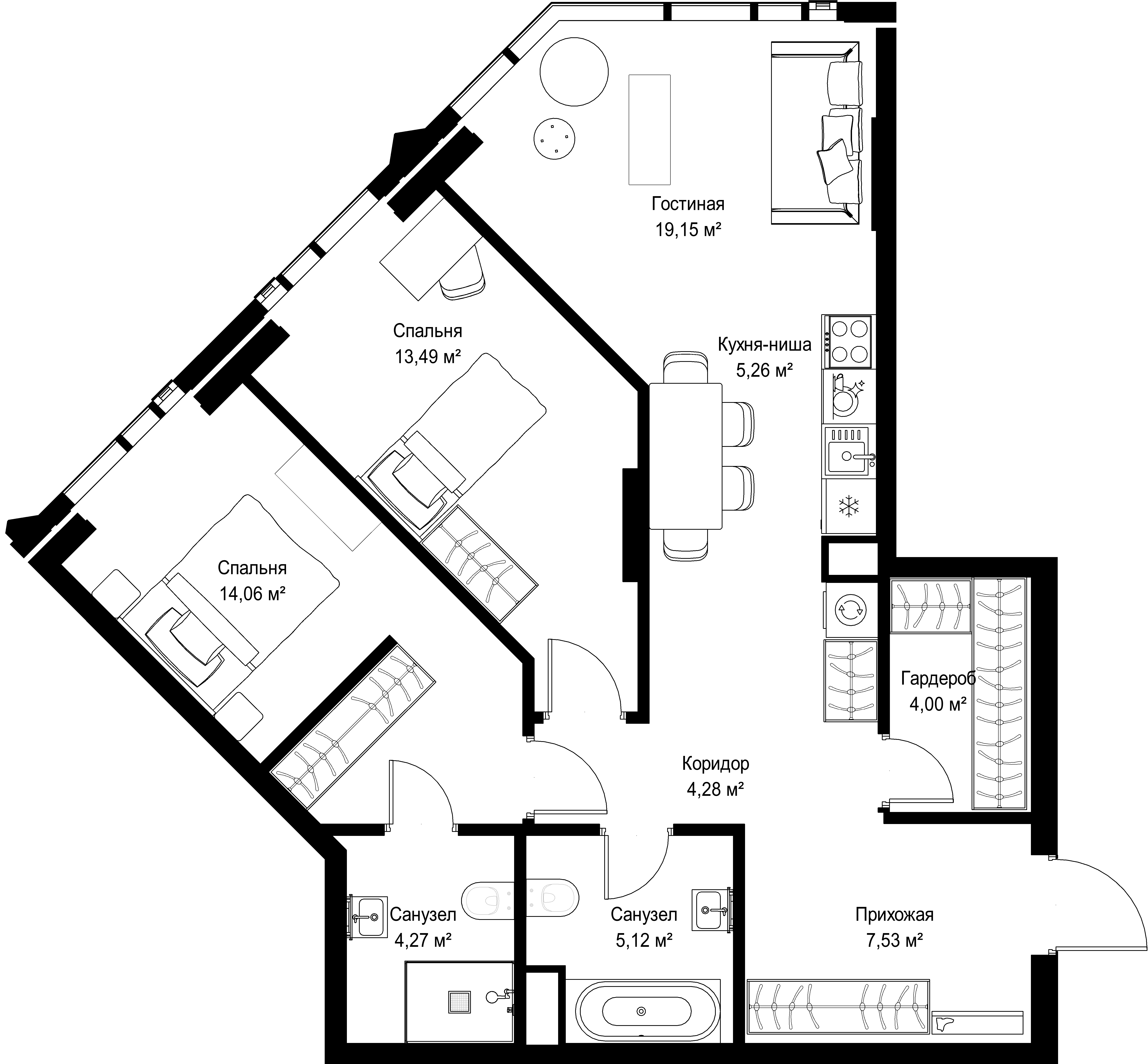 2-комнатная, 77,16 м² — 50 246 592 ₽