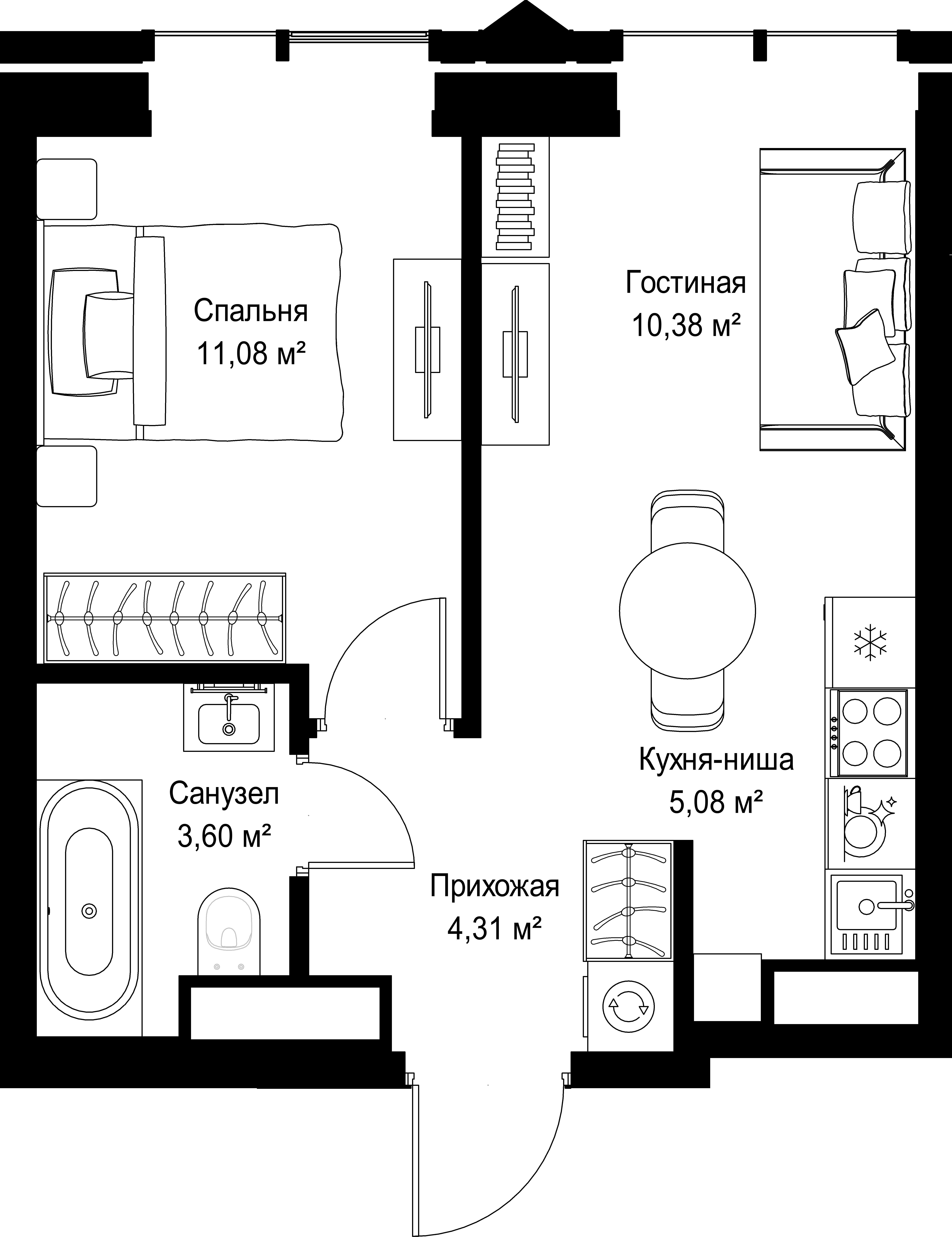 1-комнатная, 34,45 м² — 24 162 506 ₽