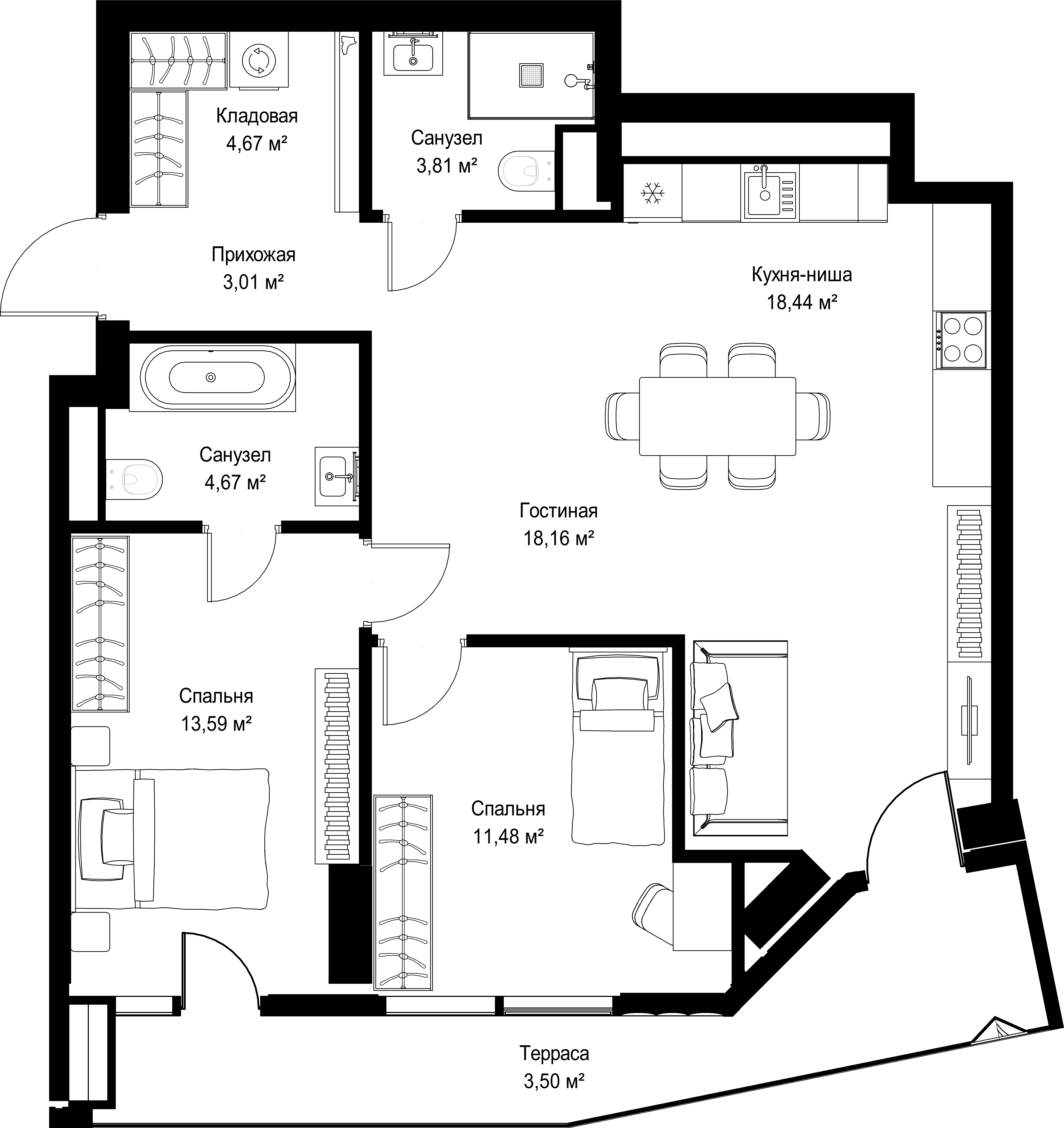 2-комнатная, 81,33 м² — 52 498 515 ₽