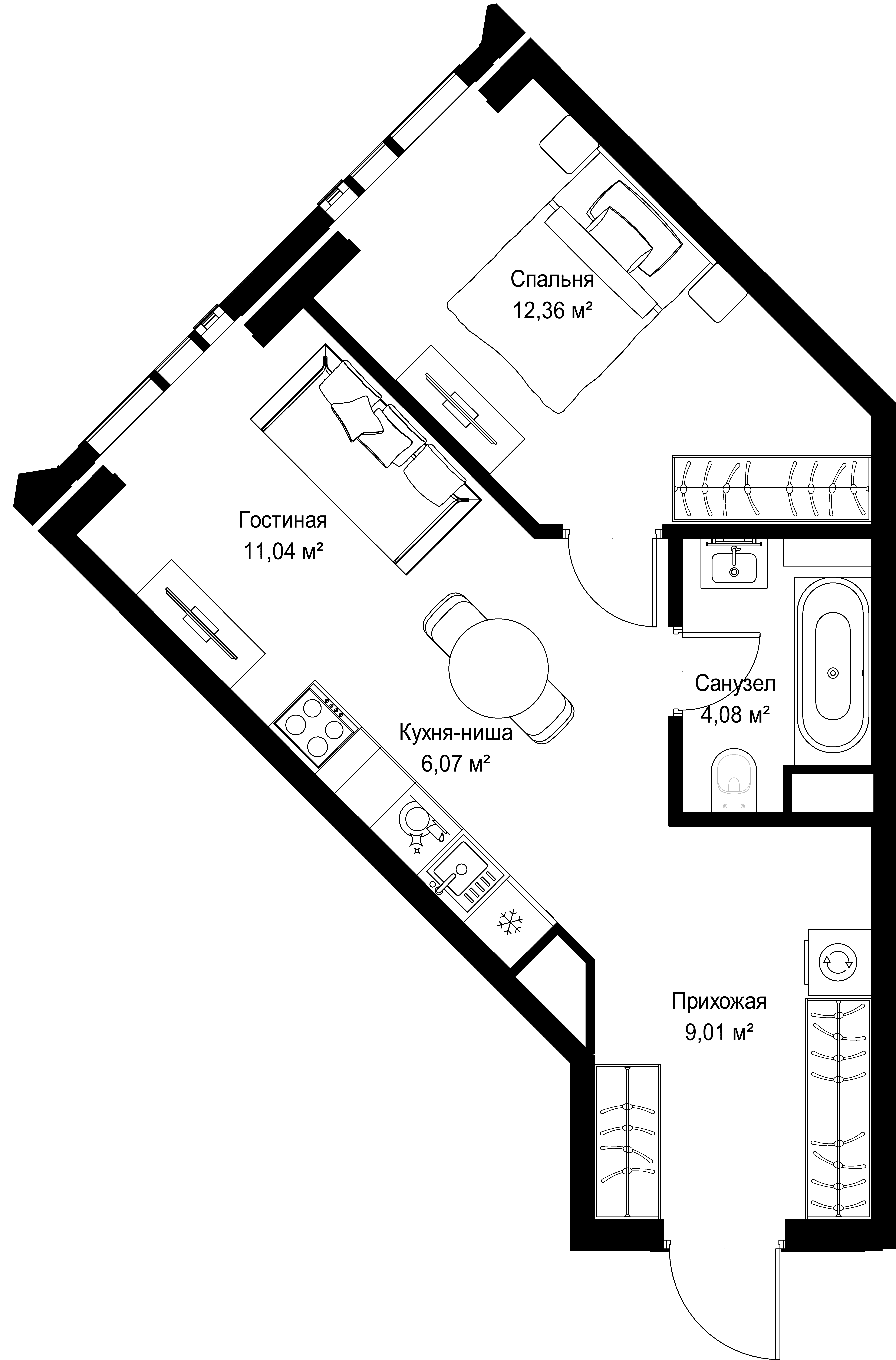 1-комнатная, 42,56 м² — 28 192 722 ₽