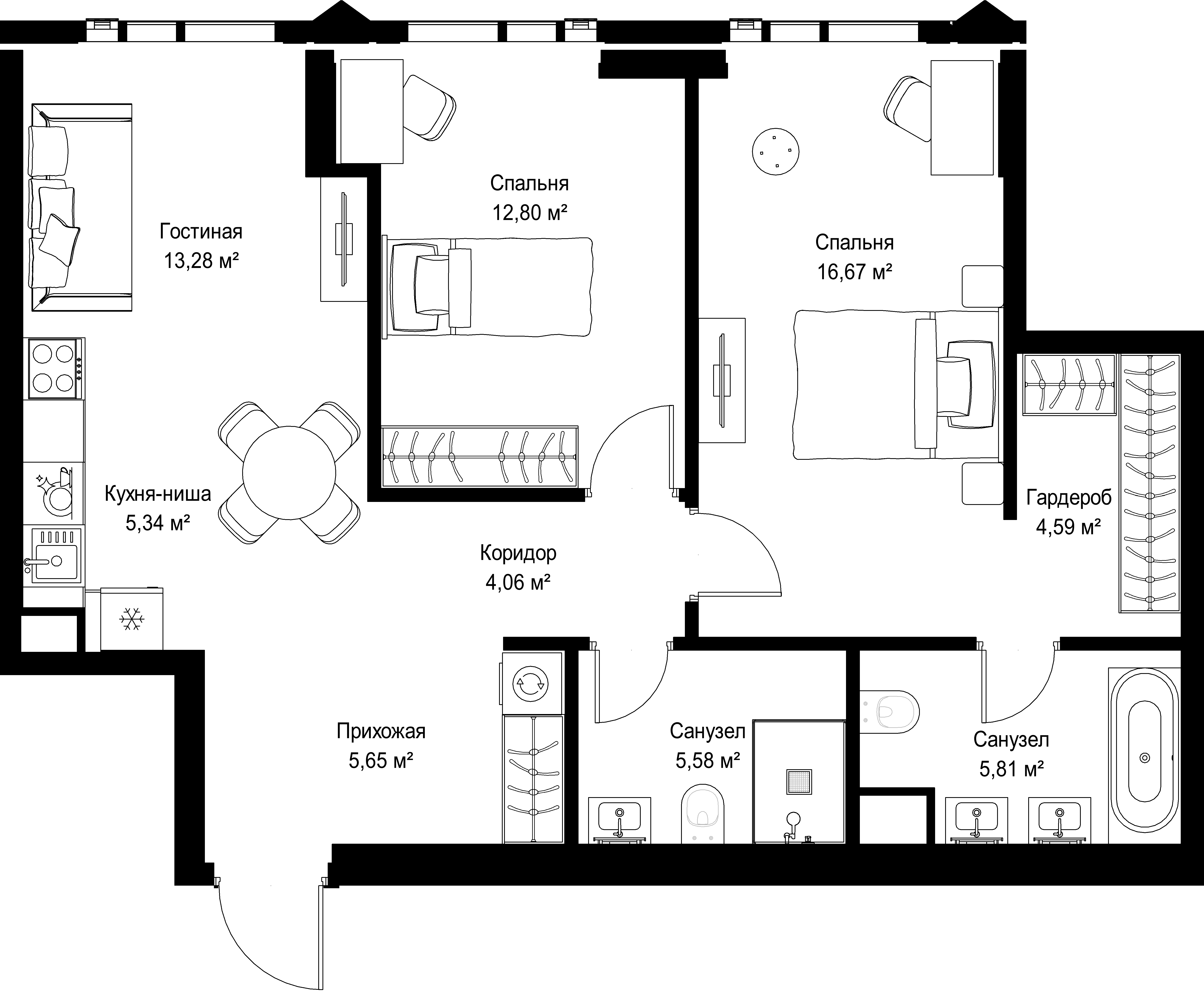 2-комнатная, 73,78 м² — 51 896 852 ₽