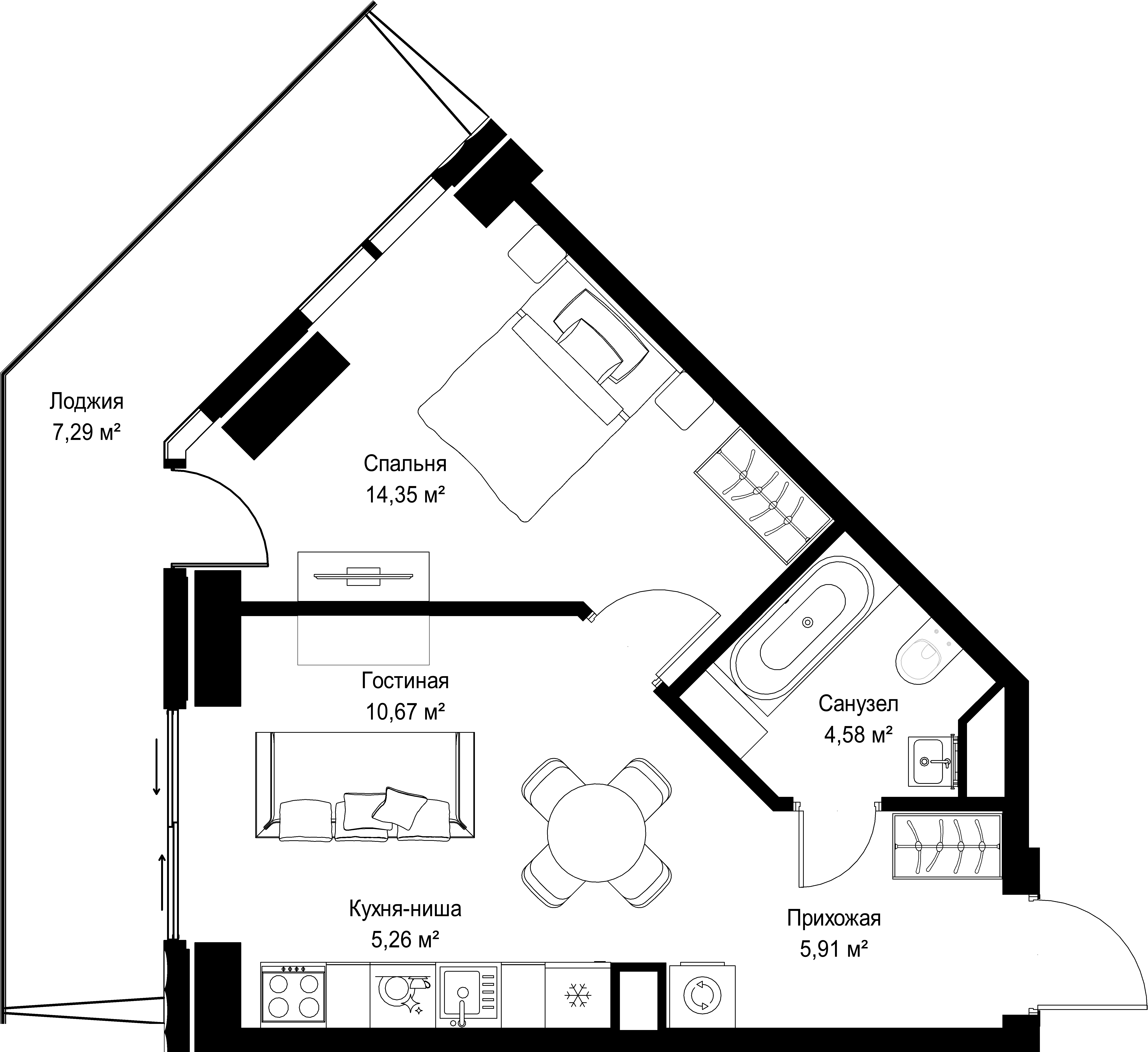 1-комнатная, 48,06 м² — 32 067 410 ₽