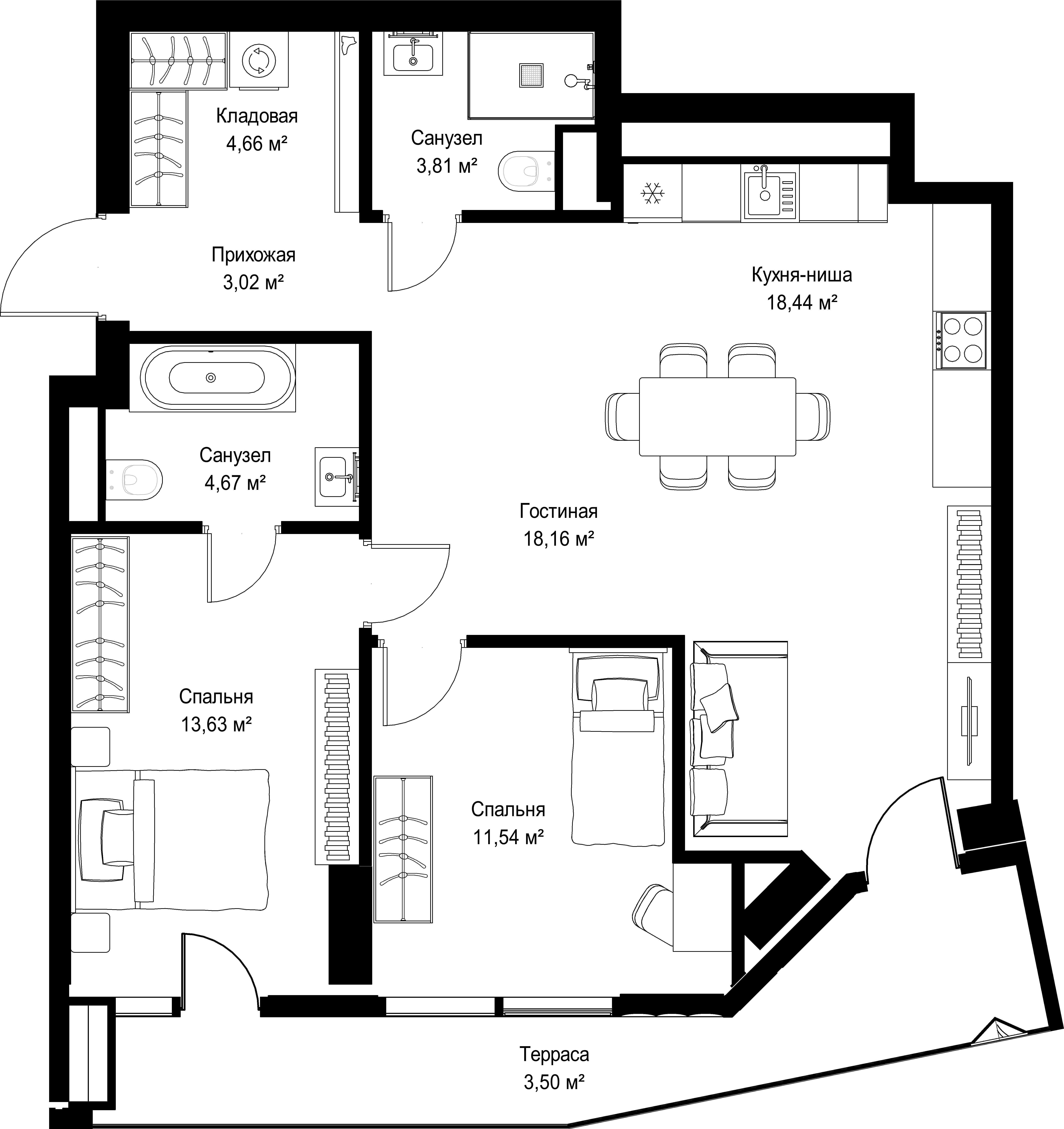 2-комнатная, 81,43 м² — 53 010 930 ₽