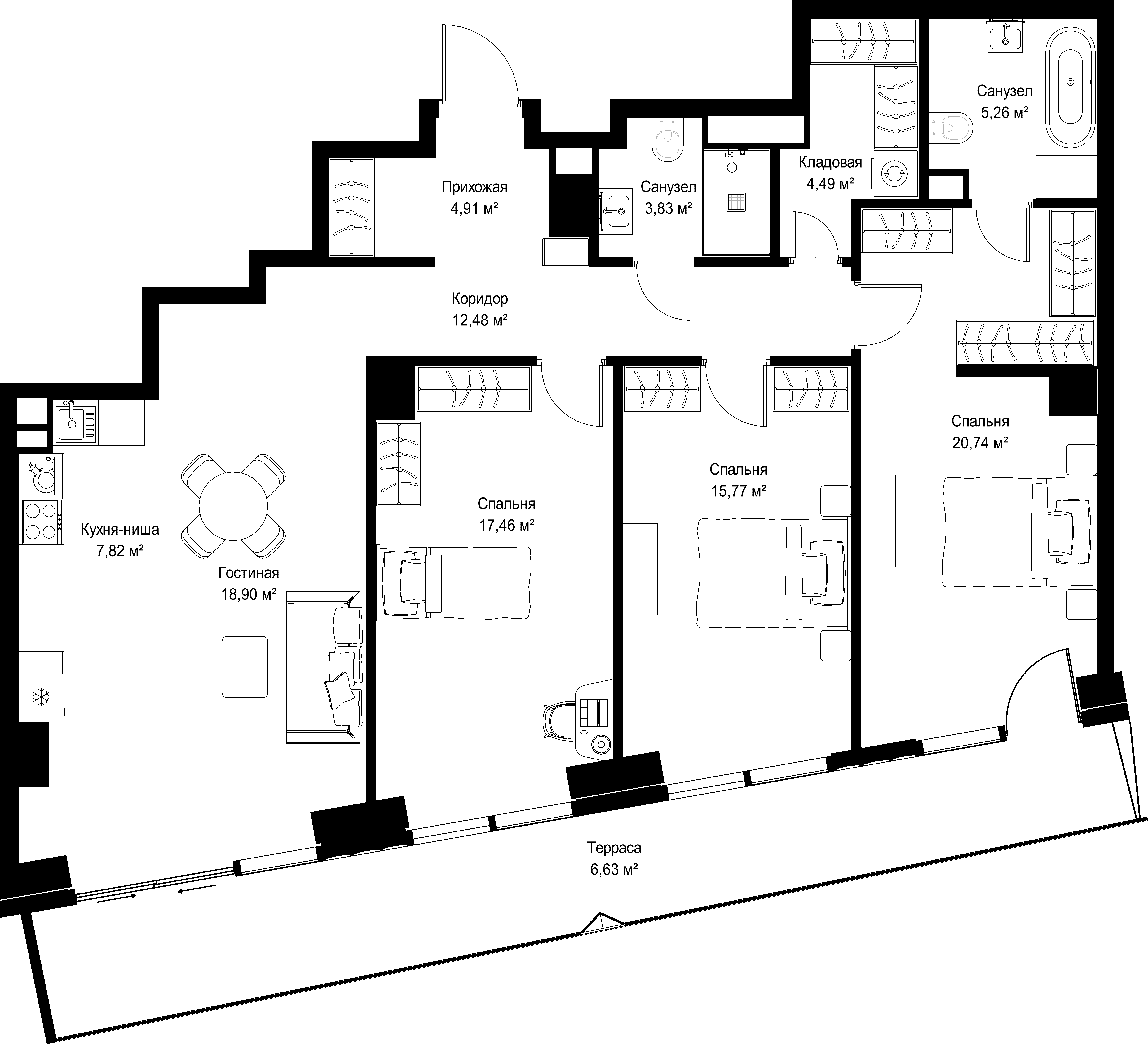 3-комнатная, 118,29 м² — 84 648 324 ₽