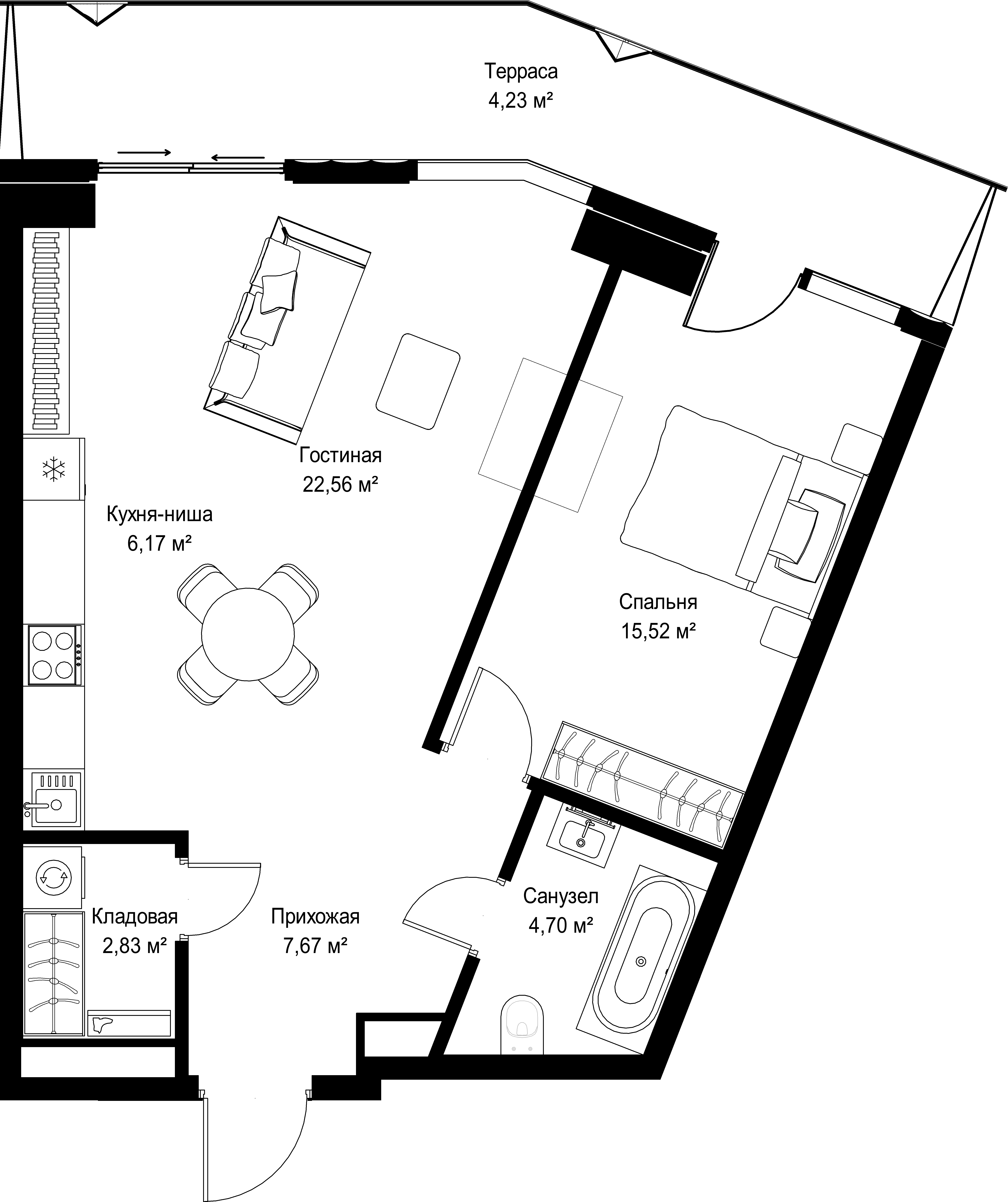 1-комнатная, 63,68 м² — 51 007 680 ₽