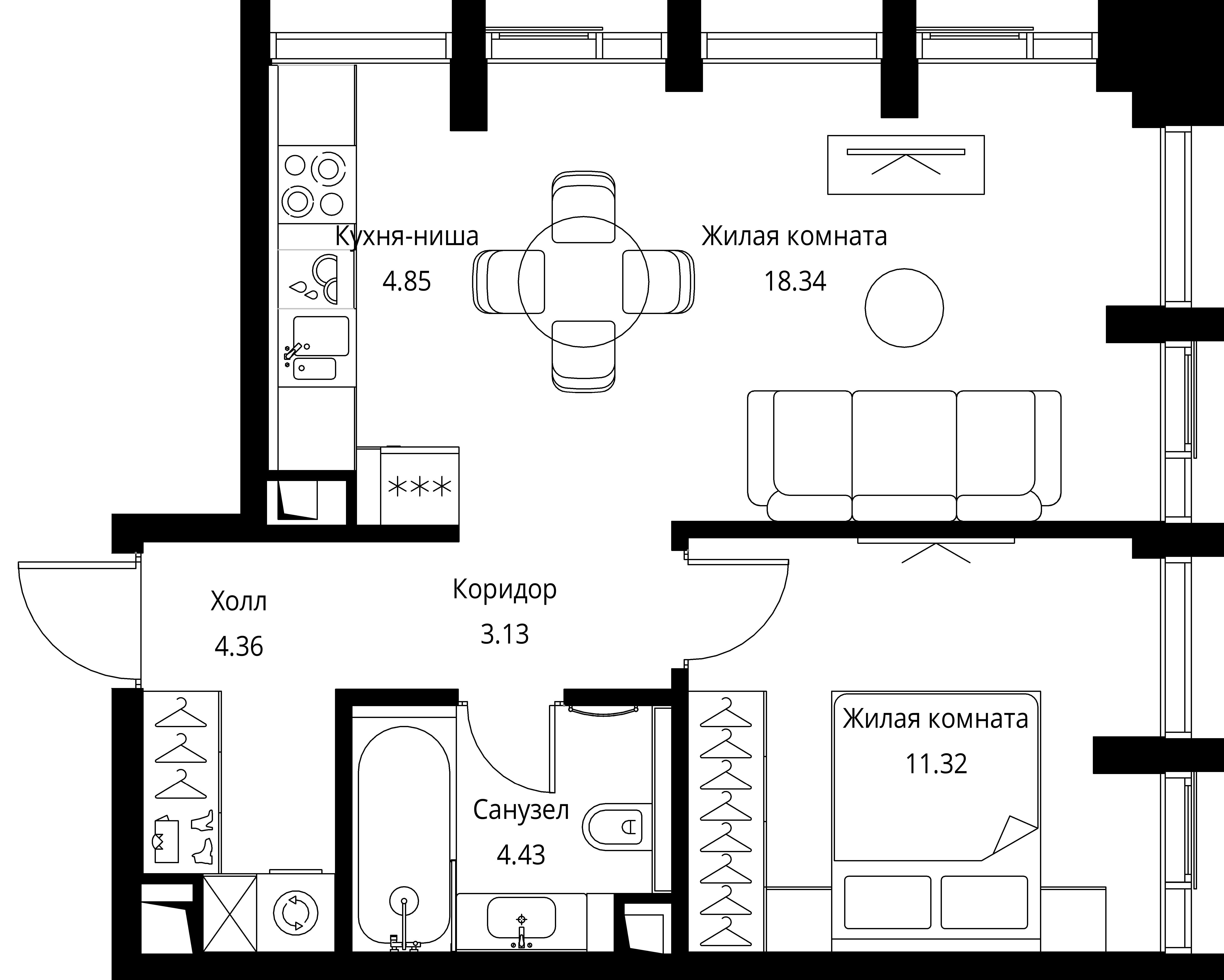 1-комнатная, 46,43 м² — 22 719 299 ₽