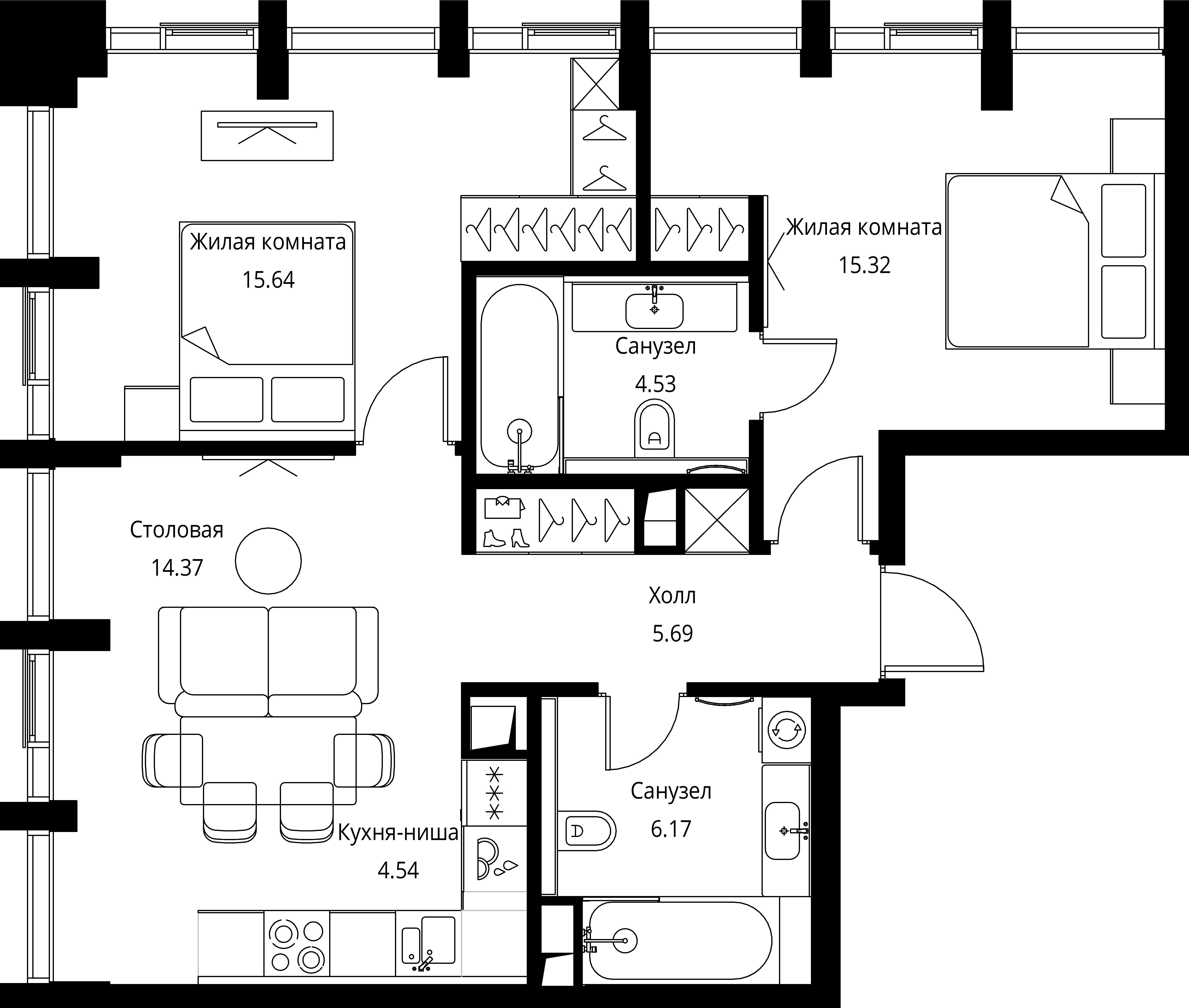 2-комнатная, 66,26 м² — 28 111 050 ₽