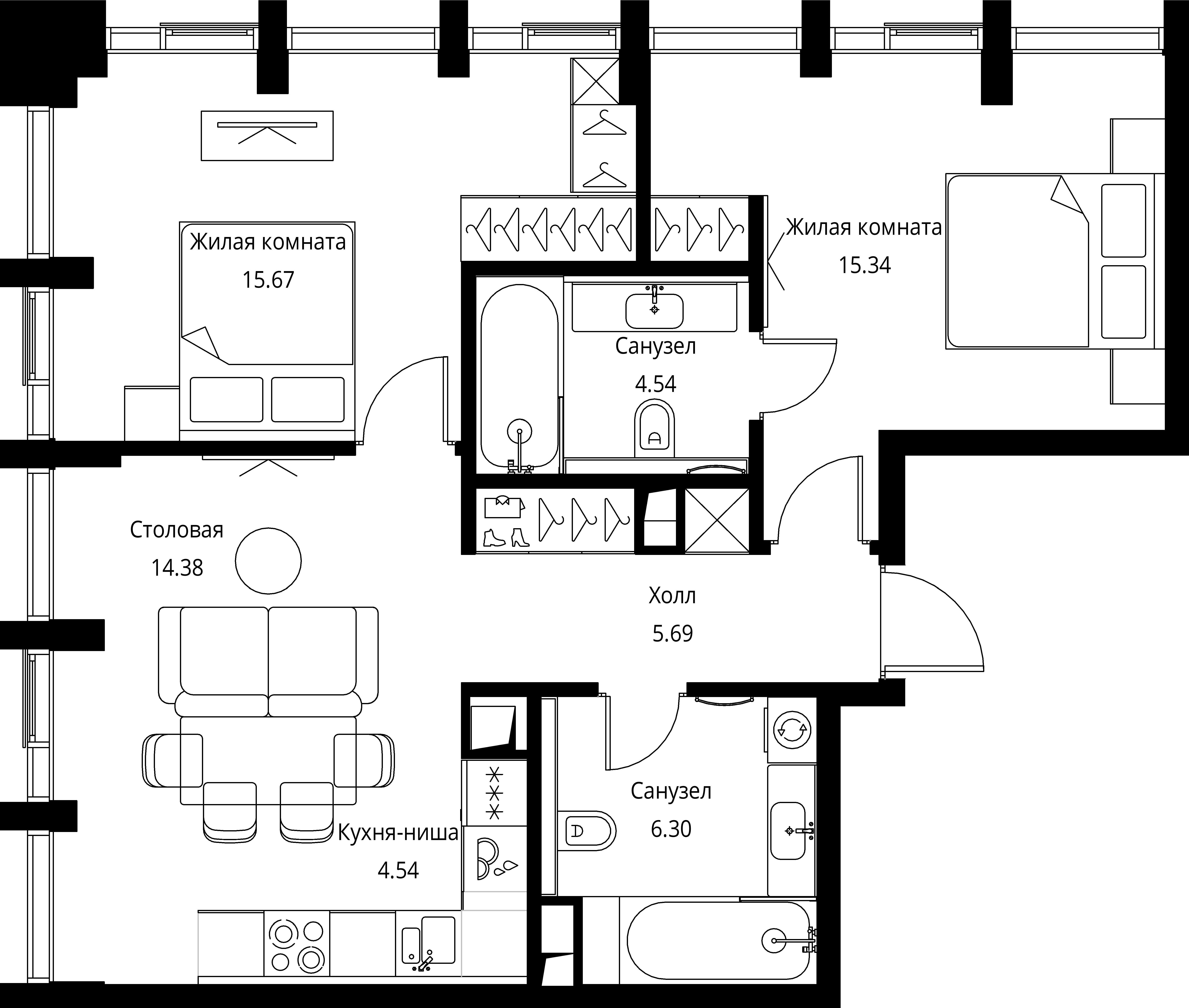 2-комнатная, 66,46 м² — 28 531 098 ₽