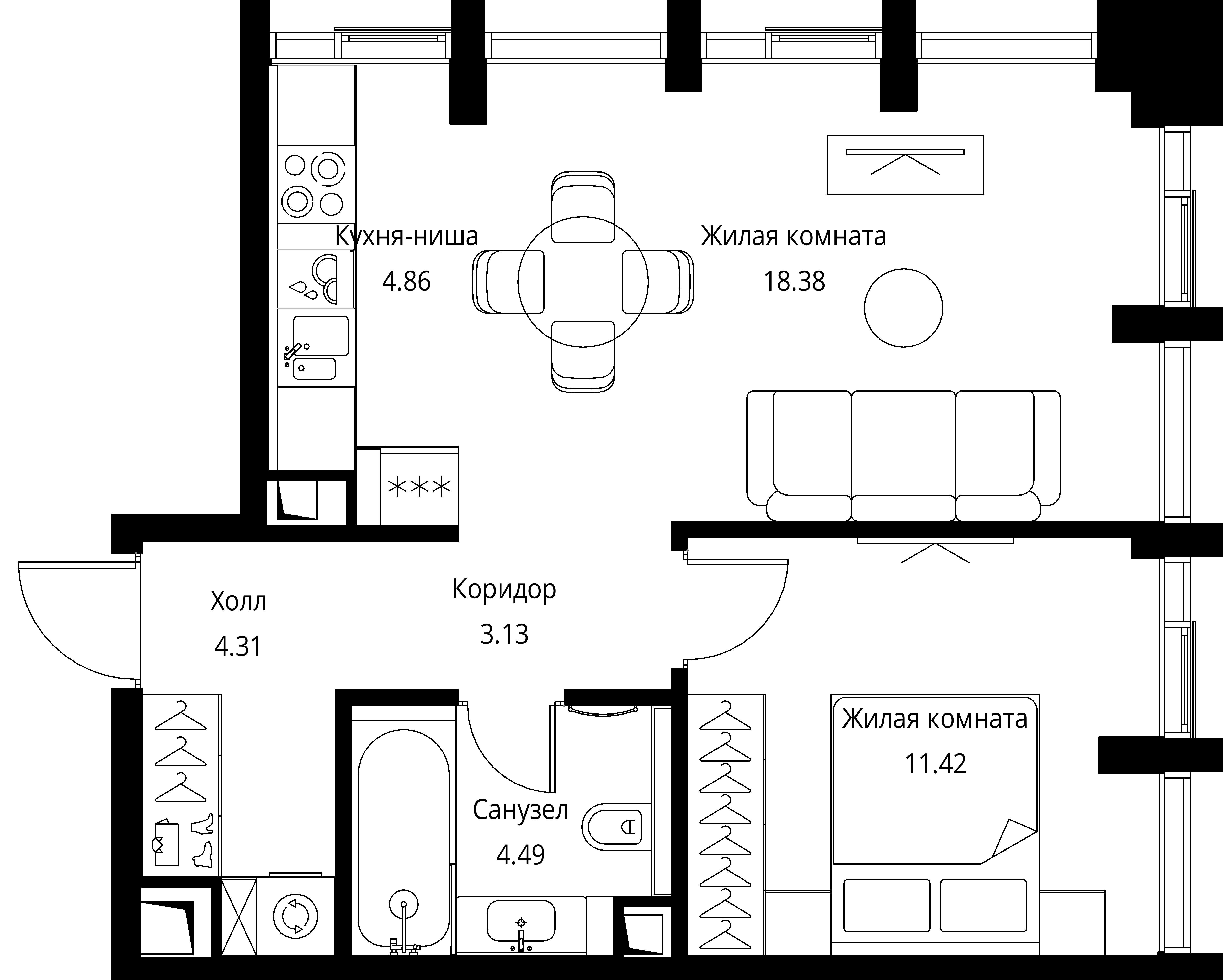 1-комнатная, 46,59 м² — 23 135 093 ₽