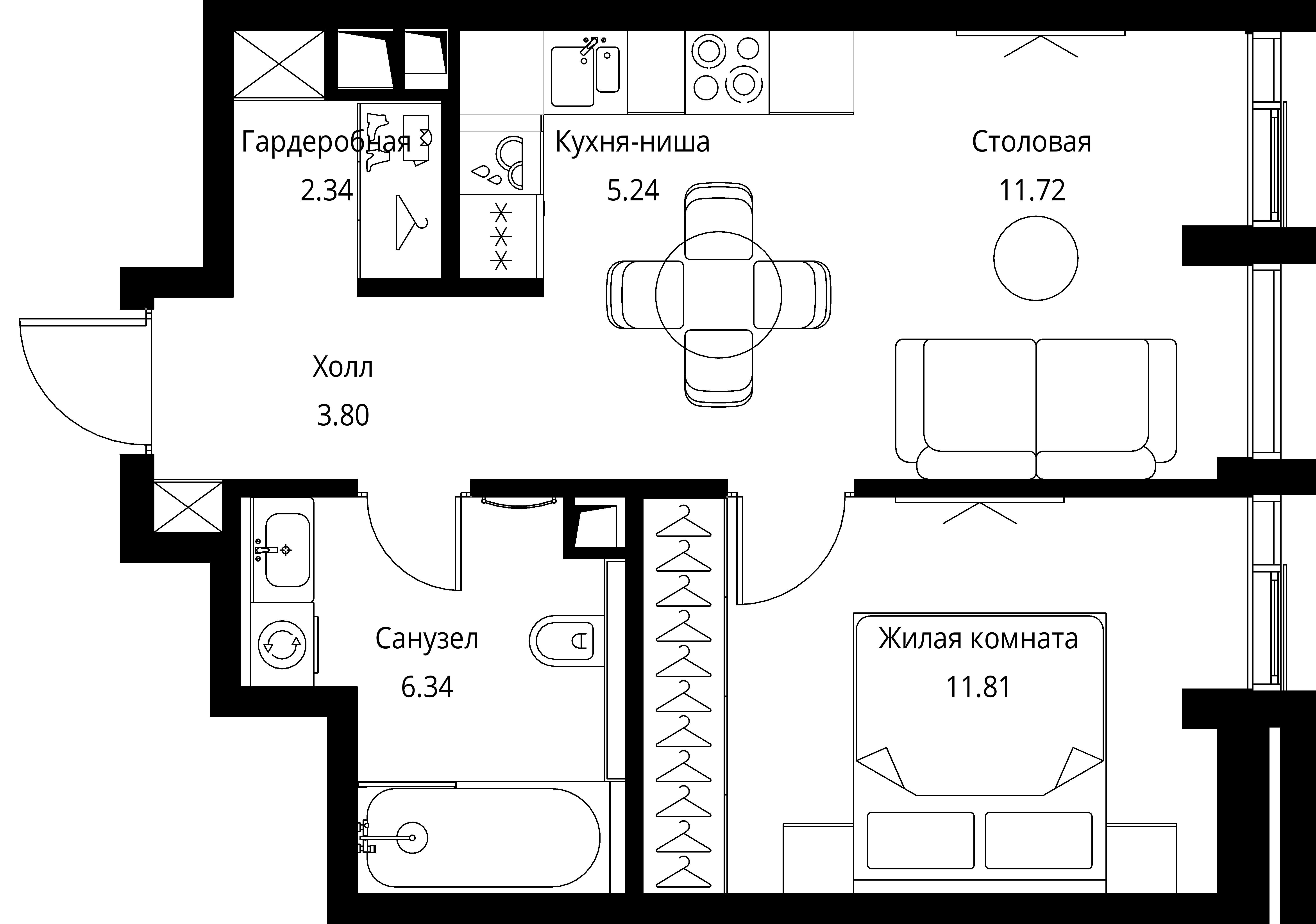 1-комнатная, 41,25 м² — 21 674 725 ₽